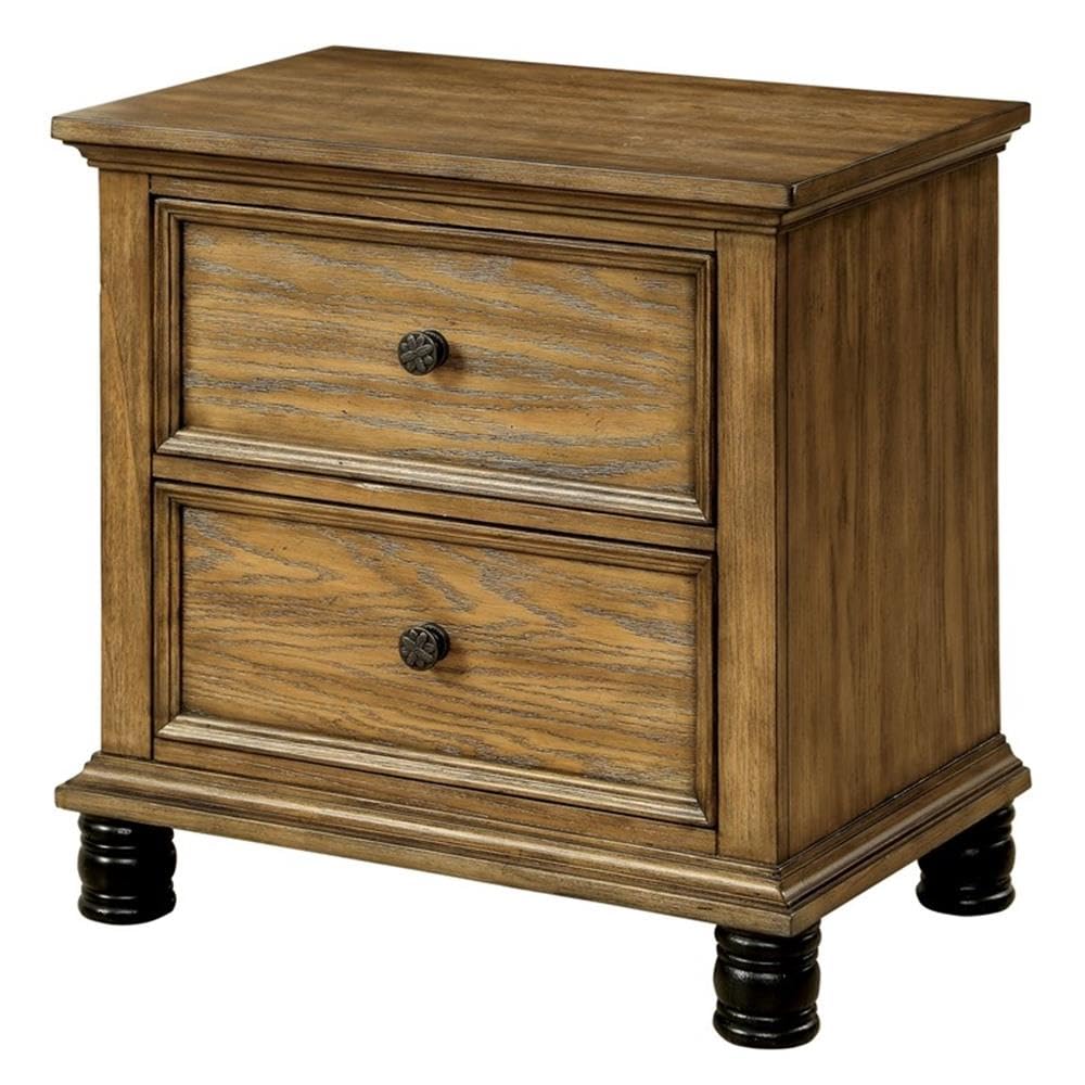 Furniture of America Monica Industrial Wood 2-Drawer Nightstand in Dark Oak - Modern Bedside Table for Bedroom, Living Room & Office Storage