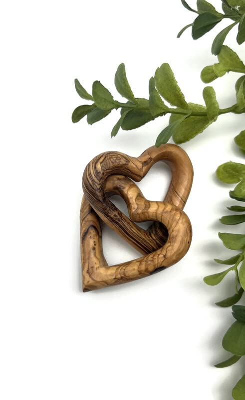 Olive Wood Hearts - Interlocking Wooden Hearts for 5th Anniversary, Wedding Table Decor, Couples Gifts | Romantic Valentines Day Present for Him & Her, Sympathy Gift for Loss Love | Perfect for Home Decor, Wedding Centerpieces & Romantic Gift Giving