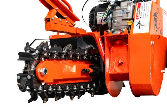 **DK2 OPT118 18-Inch Gas Powered Trencher - 7 HP Engine with 5-Position Depth Adjustment - Ideal for Landscaping, Irrigation, and Utility Trenching**