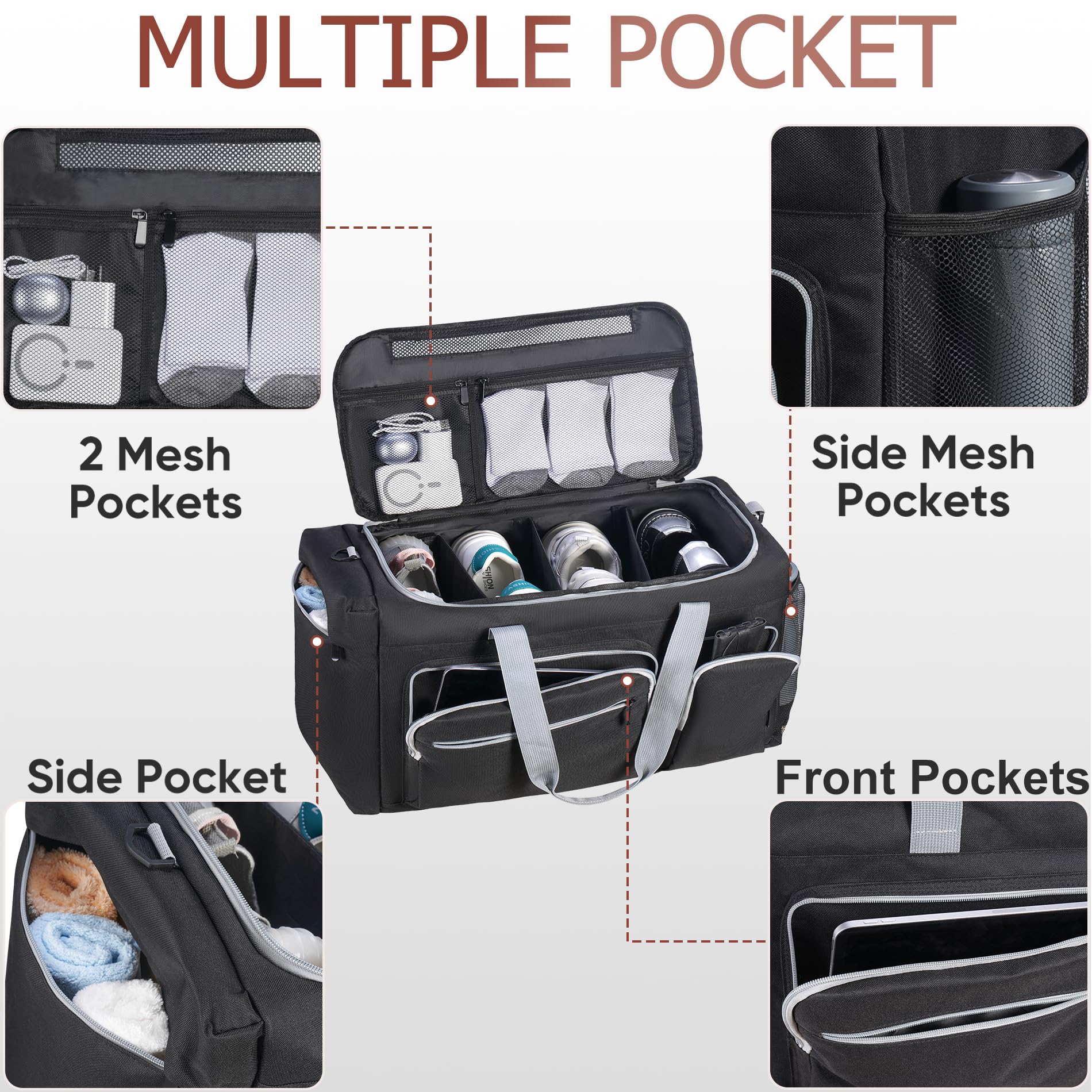 **Large Capacity Sneaker Travel Bag for 4 Pairs - Adjustable Dividers & Multi-Pocket Storage | Perfect for Travel, Gym, Sports & Outdoor Adventures**