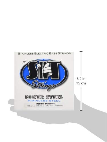 SIT Power Steel Stainless Steel Bass Guitar Strings - 4 String Medium Gauge (50-105) for Enhanced Tone & Durability | Perfect for Rock, Jazz & Studio Recording | PSR50105L