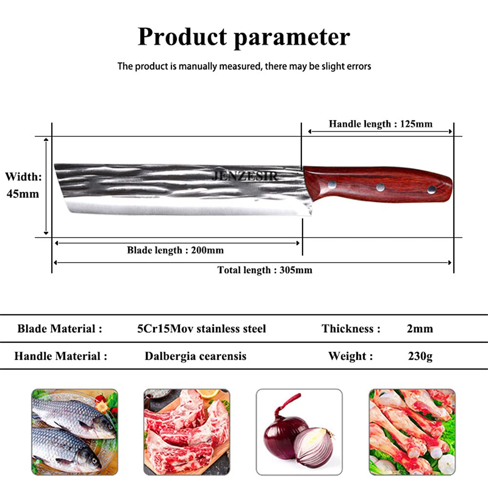 7.9-Inch Handmade Forged Nakiri Knife - Japanese Chef Knife for Vegetables & Meat | Razor-Sharp High-Carbon Steel Blade with Ergonomic Wood Handle | Perfect for Home Kitchen, Restaurant & Professional Cooking