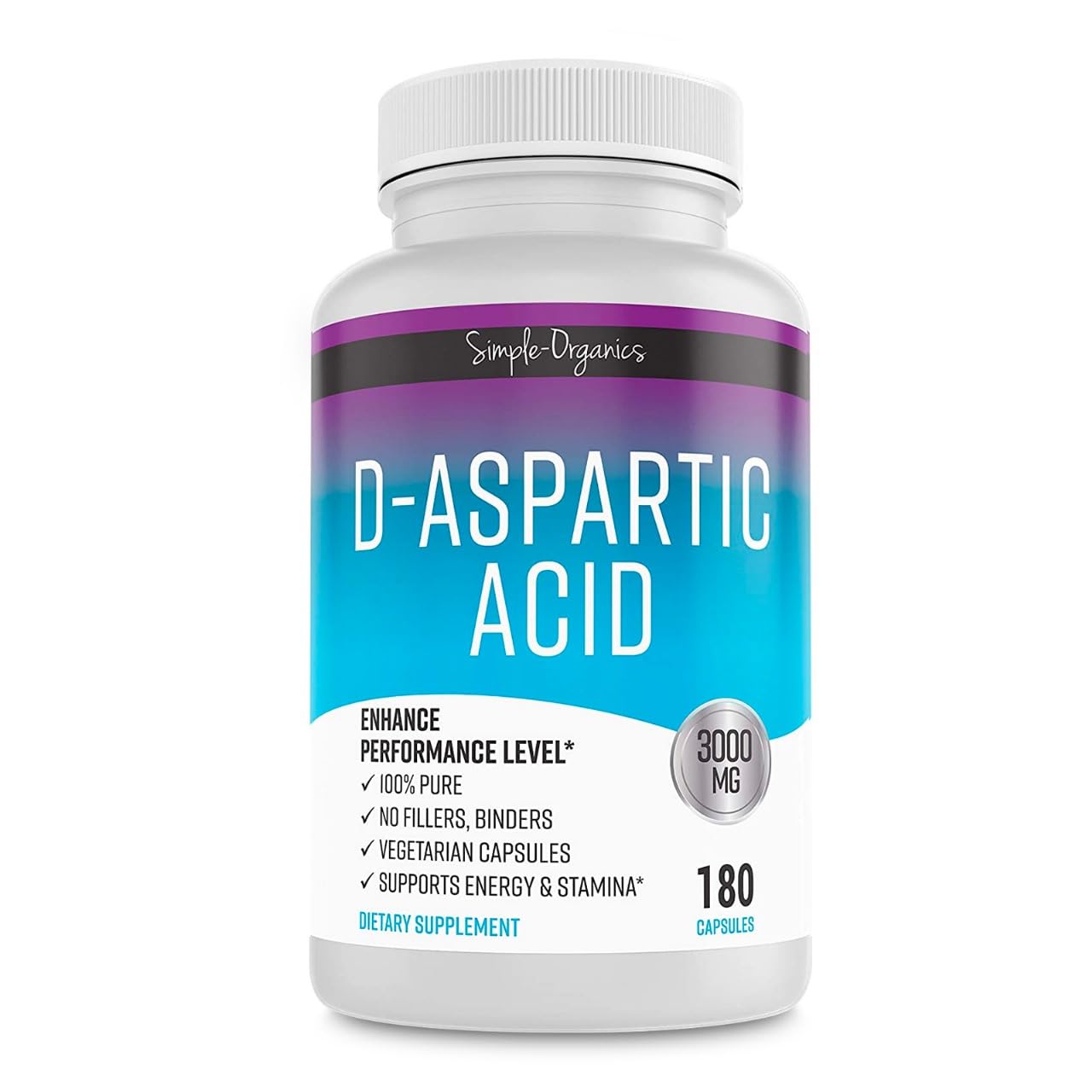 D-Aspartic Acid Supplement 3000mg - Gluten Free, No Binders or Fillers - Energy Support Dietary Pills - 180 Non-GMO Vegan Capsules - Boost Workout Performance & Muscle Growth
