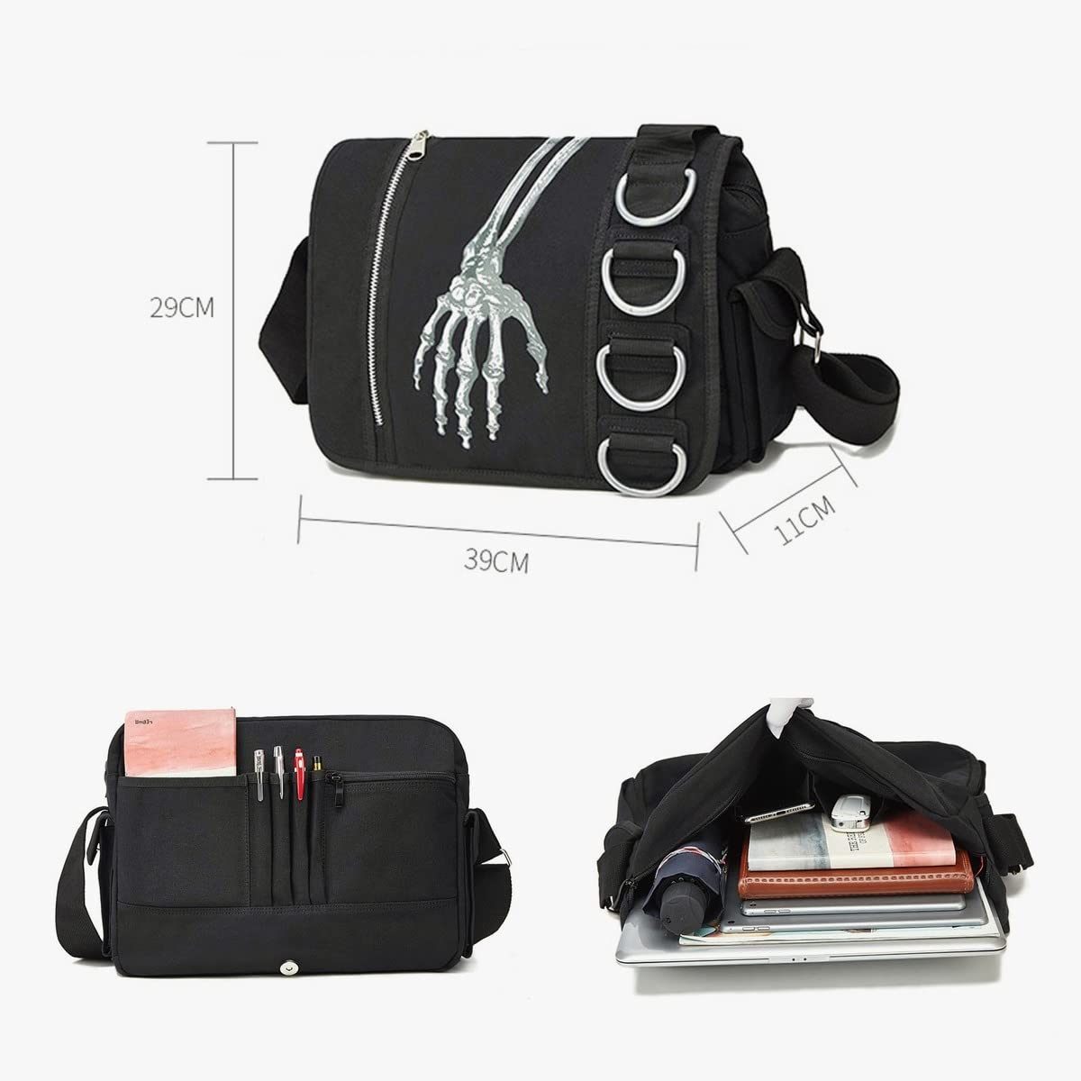 Goth Grunge Backpack - Y2K Fashion Skull Hooded Backpack | Gothic Black Shoulder Bag & Messenger Bag for Women & Men | Perfect for School, Travel, and Alternative Fashion Lovers