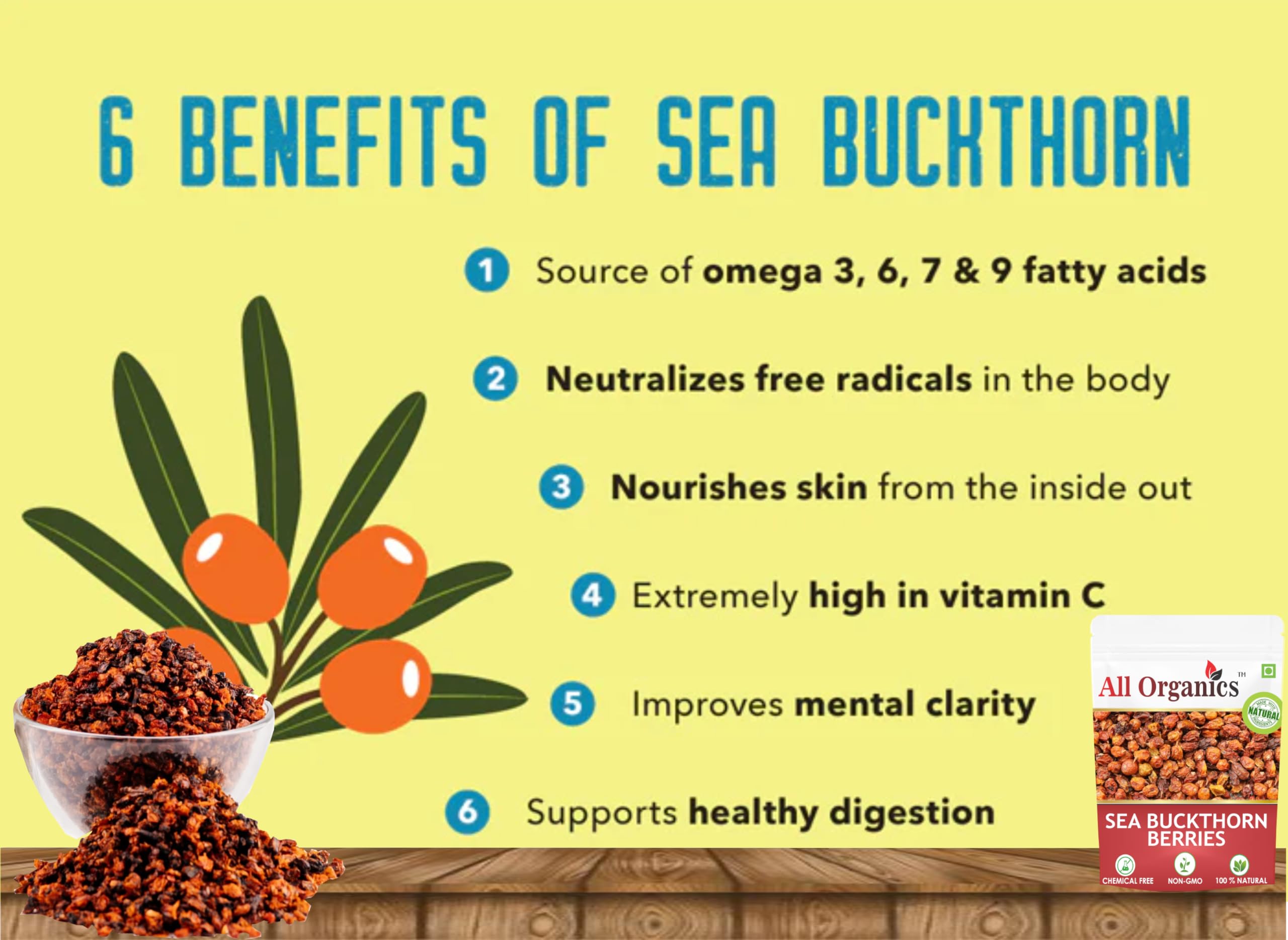 Organic Himalayan Sea Buckthorn Berries | 100g | Dried Superfood | Rich in Fiber, Omega Fatty Acids & Vitamin C | Perfect for Smoothies, Teas & Healthy Snacks