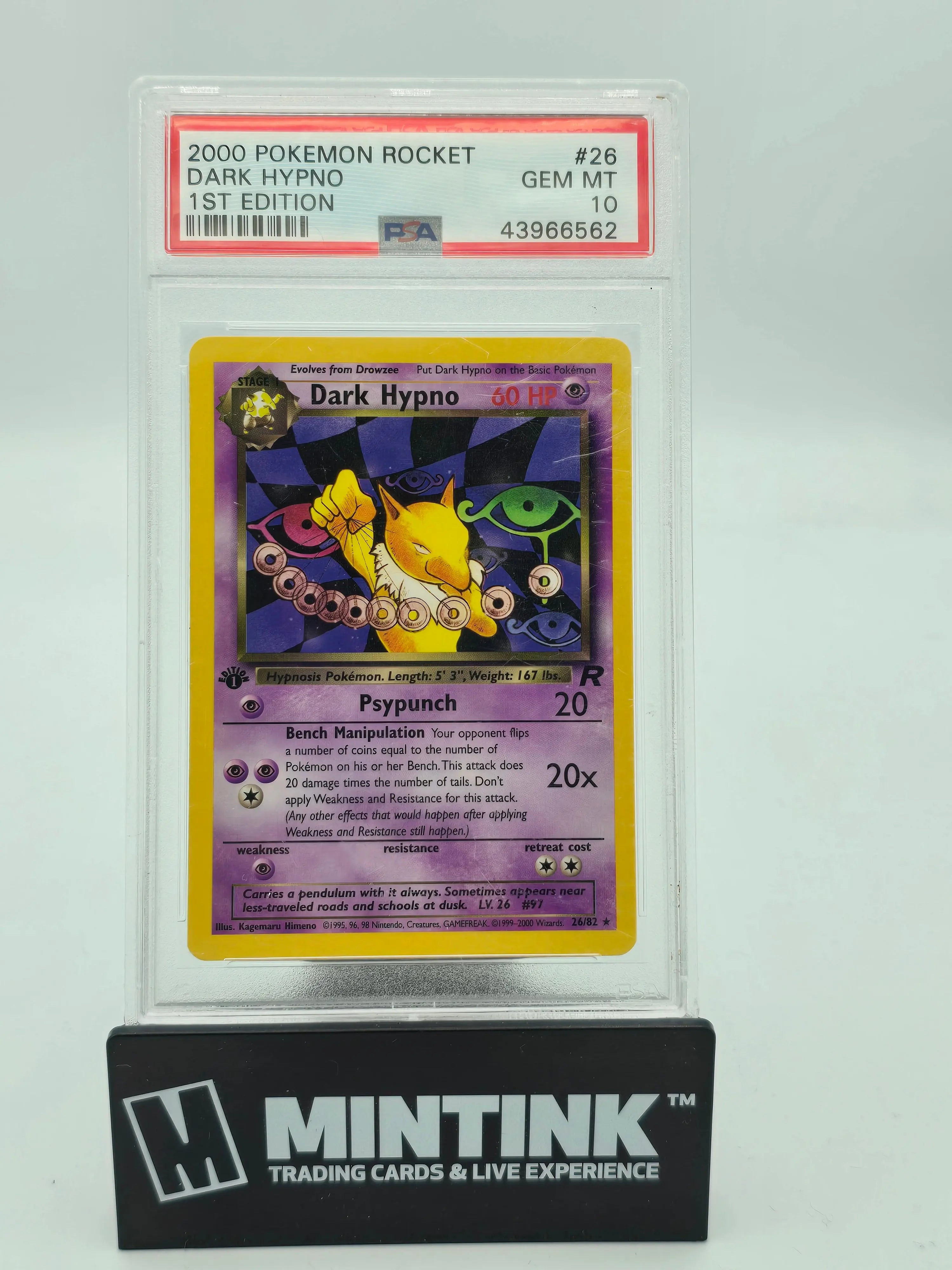 2000 Pokemon Rocket Dark Hypno #26 1st Edition PSA 10 Graded Card - Rare Collectible for Trading Card Game Enthusiasts & Investment - Perfect for Display, Gaming Tournaments, and Pokemon Memorabilia Collections
