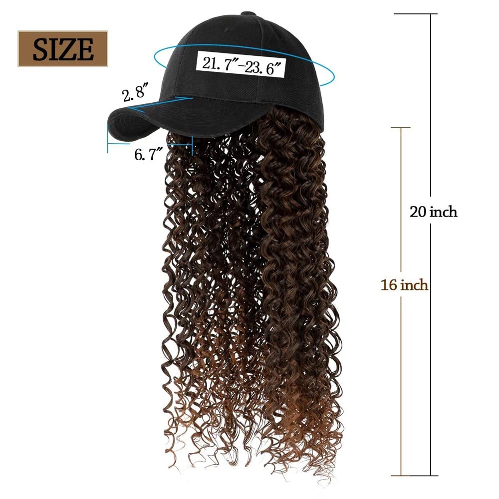 One Piece Baseball Cap with 21 Inch Long Wavy Hair Extension - Synthetic Wig Hat for Women & Girls - Perfect for Cosplay, Costume Parties & Everyday Fashion