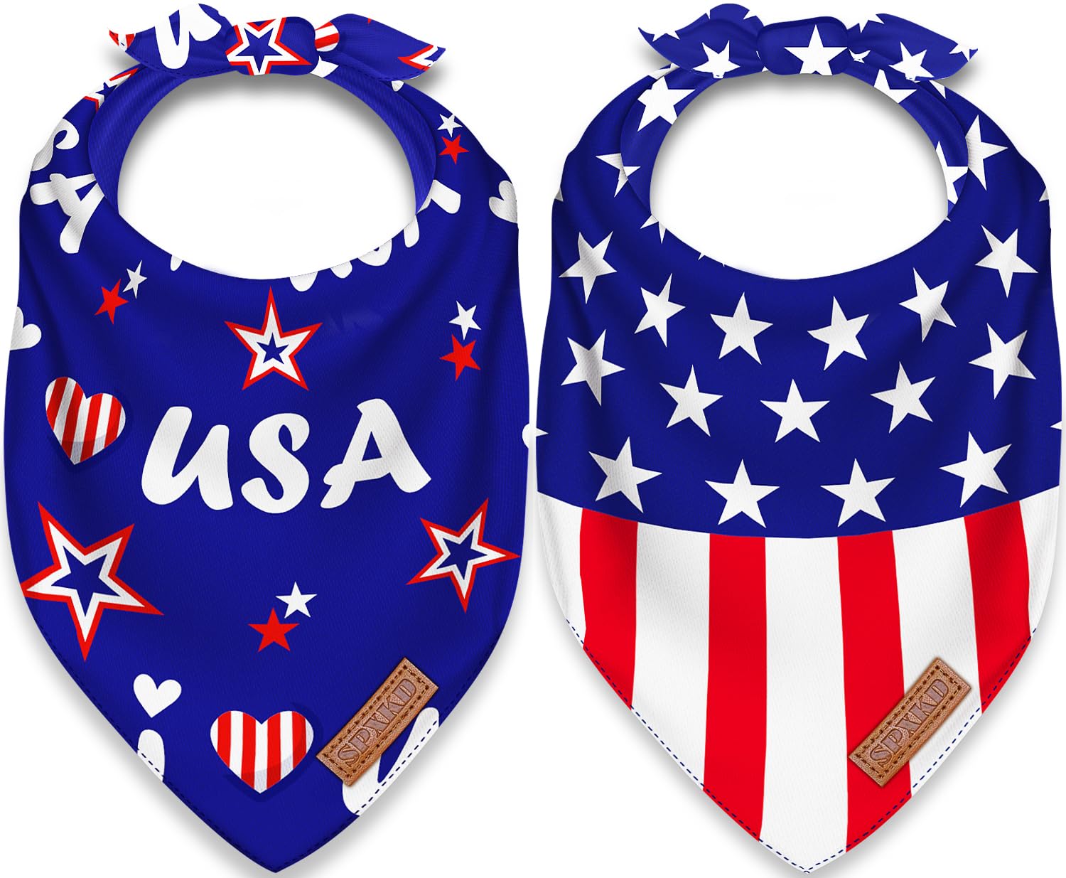 4th of July Dog Bandanas 2 Pack - Reversible American Flag Pet Bandana for Dogs & Cats - Patriotic Memorial Day Scarf for Small, Medium, Large & XL Pets - Perfect for Independence Day Parades & Patriotic Celebrations