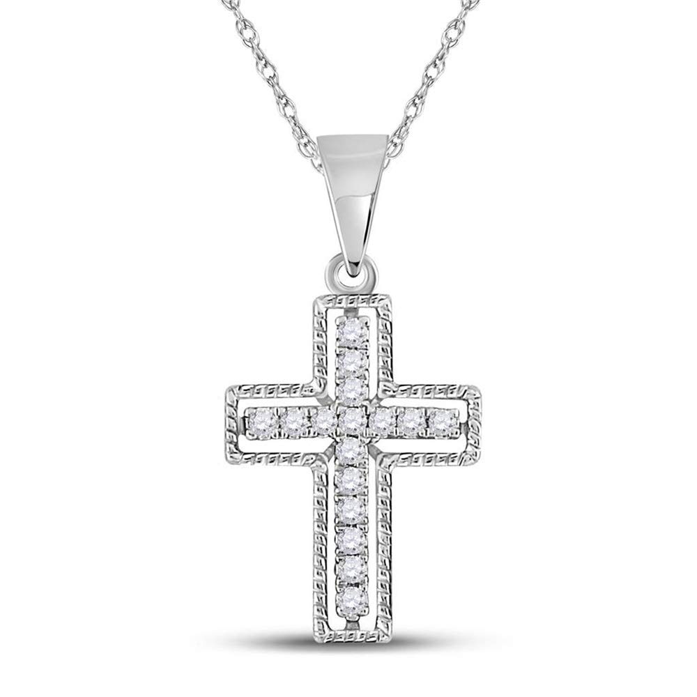 10K White Gold Women's Round Diamond Roman Cross Pendant Necklace - 1/10 Cttw Diamond Jewelry for Everyday Wear, Gift & Religious Occasions