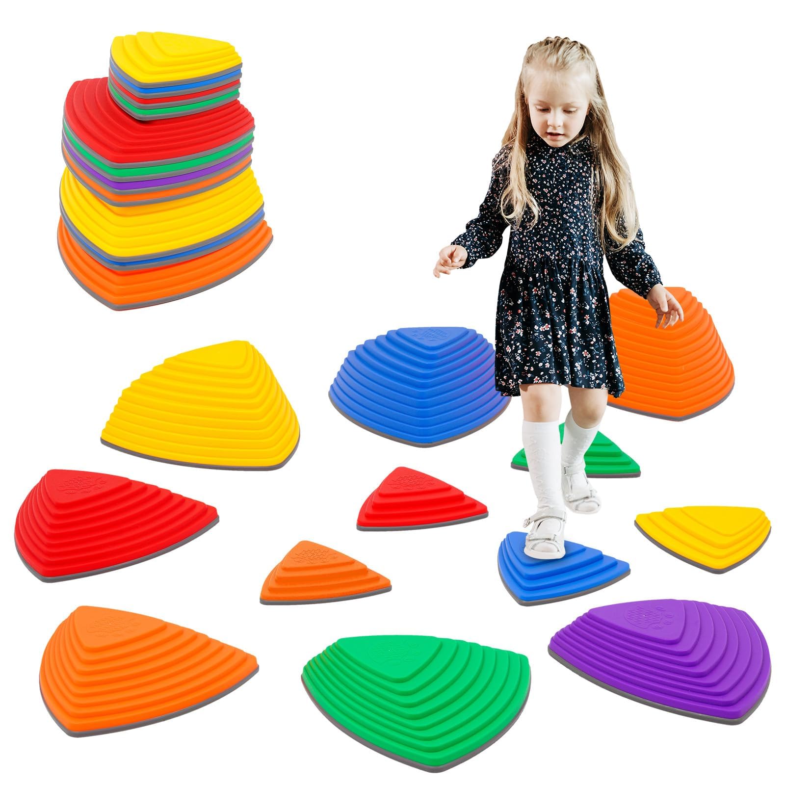 12-Piece Anti-Slip Stepping Stones for Kids - Indoor/Outdoor Balance Blocks Set | Improves Coordination, Strength & Motor Skills | Perfect for Backyard Obstacle Courses, Playgrounds & Fitness Training