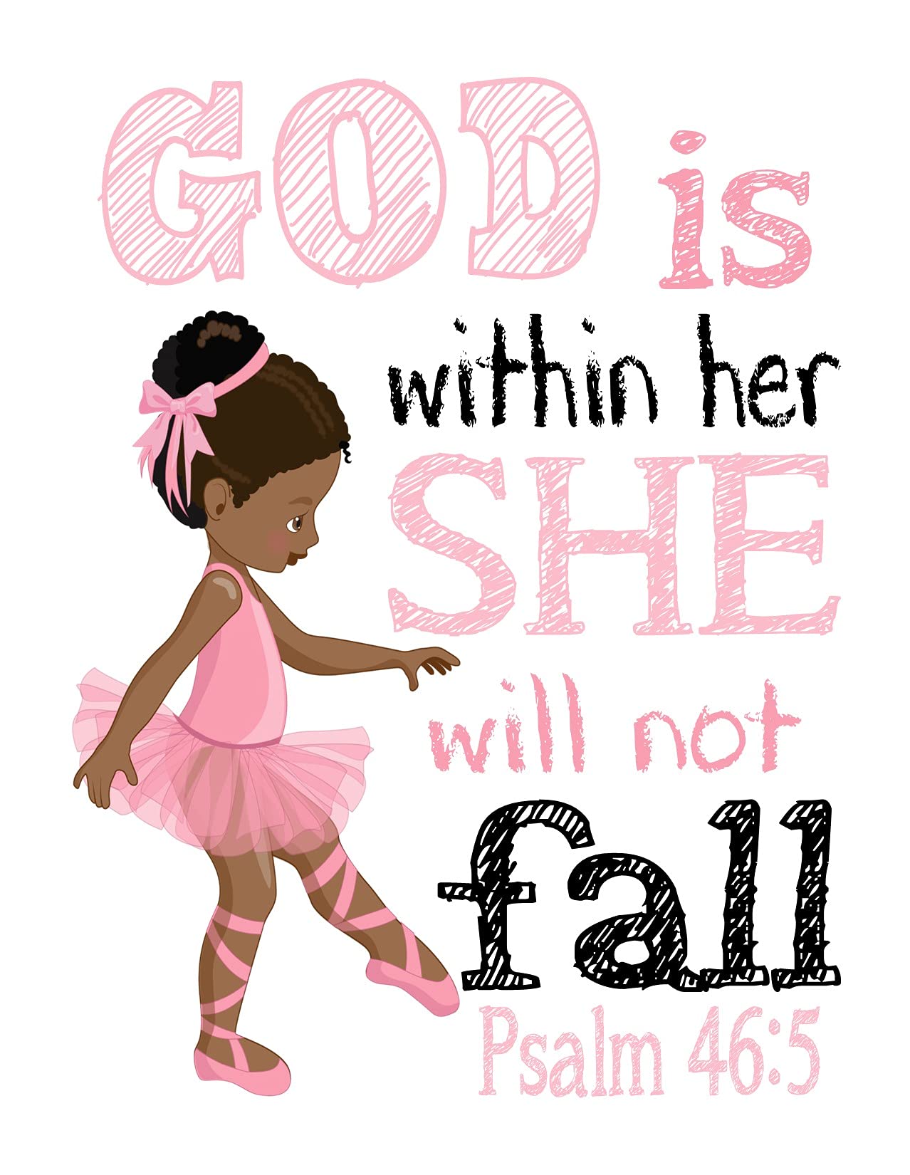 African American Ballerina Christian Print - Psalm 46:5 for Nursery Decor