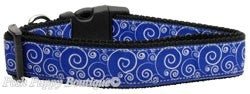 Blue and White Swirly Nylon Ribbon Dog Collar Set - Durable Adjustable Pet Collars for Small Medium Large Dogs - Perfect for Daily Walks, Training & Fashion Accessories