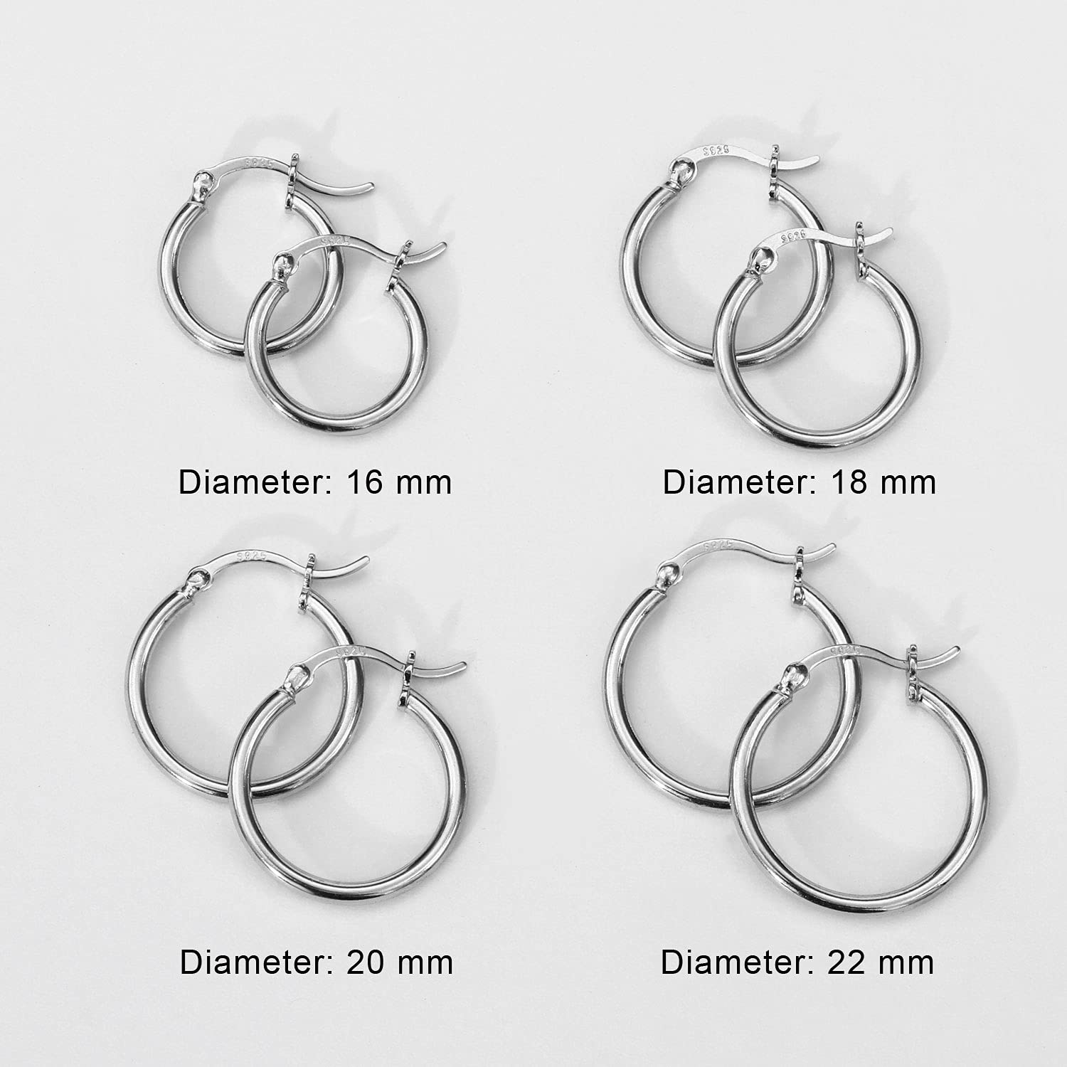 Michooyel S925 Sterling Silver Hoop Earrings - Minimalist Huggie Earrings for Men & Women, 16/18/20mm - Perfect for Everyday Wear, Gifts & Special Occasions