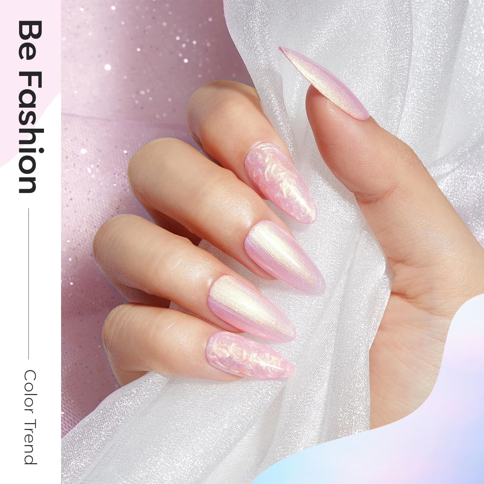 Modelones Pearl Gel Nail Polish Set - 6 Colors Aurora Iridescent Shimmer Nail Art Kit (White, Pink, Purple) for Mermaid & Shell Nail Designs | Soak Off LED/UV Glitter Gel Polish | Perfect for Easter DIY, Gift Giving & Professional Nail Salons
