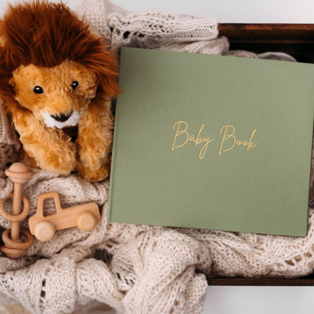 Minimalist Olive Baby Memory Book - Gender Neutral Keepsake Photo Album for New Parents | First Year Baby Journal, Baby Shower Gift & Registry Essential for Moms & Dads | Perfect for Capturing Milestones, First Photos & Special Memories