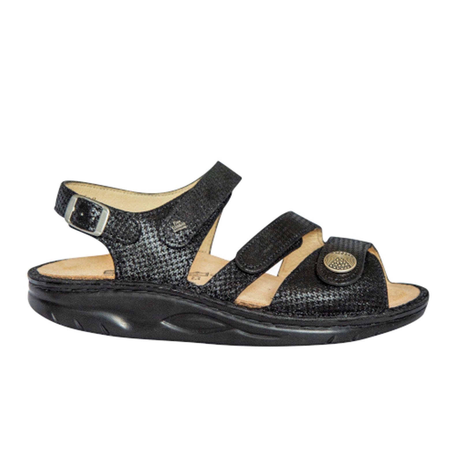 Finn Comfort Tiberias Backstrap Sandal for Women - Nero Hardy Leather | Comfortable Arch Support & Cushioned Footbed | Perfect for Walking, Travel & Summer Outfits