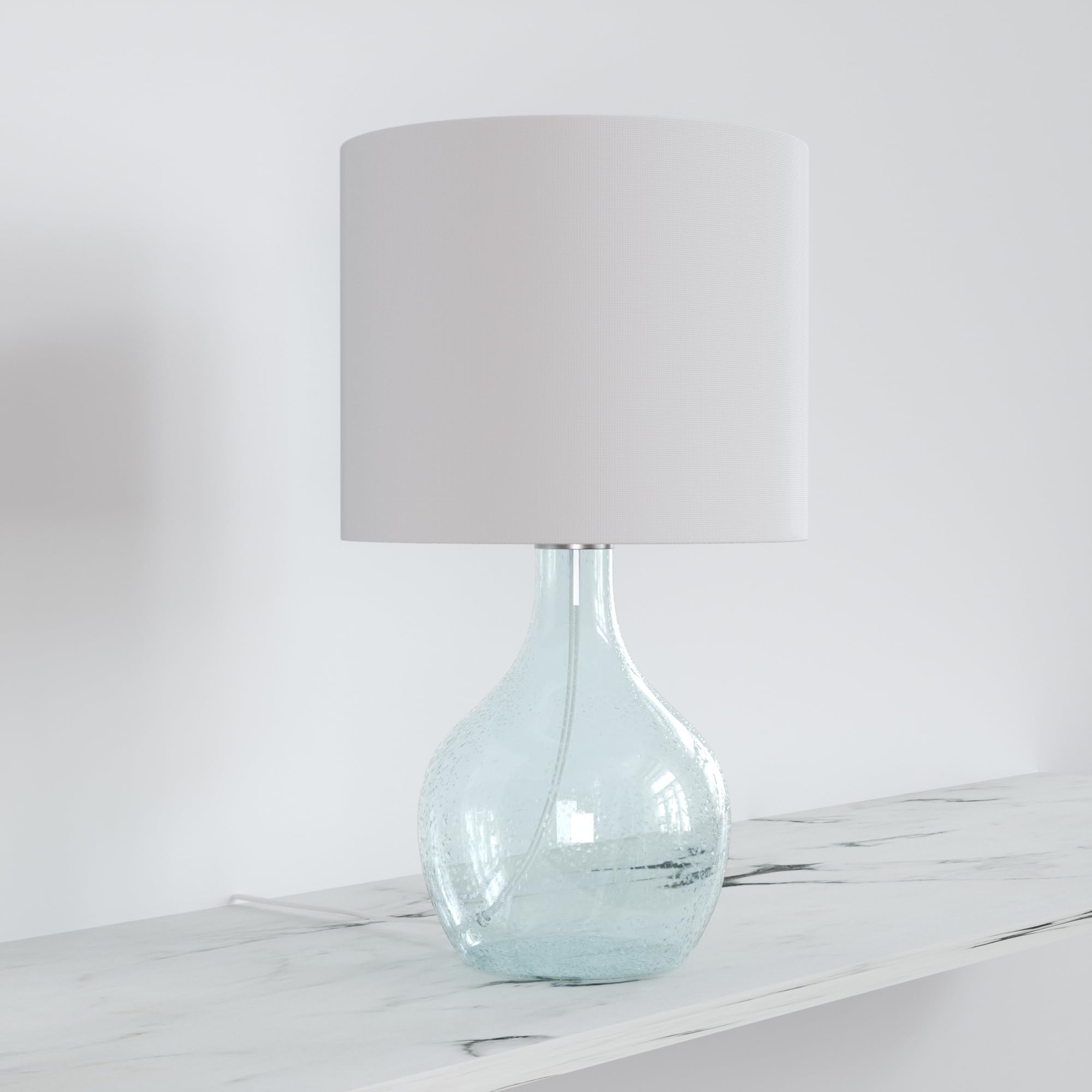 Maxax Coastal Blue Glass Table Lamp with White Shade - 22 Inch Tall End Table Lamp for Living Room, Bedroom, Office & Nightstand | Perfect for Coastal Decor, Reading Nook & Ambient Lighting