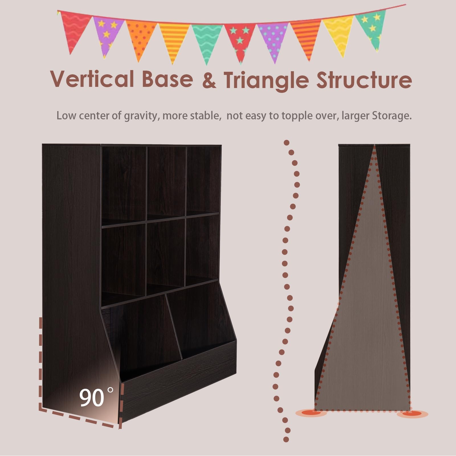 DINZI LVJ 8-Cubby Kids Wooden Toy Storage Organizer & Bookshelf - Espresso Wood Storage Cabinet for Playroom, Bedroom, Nursery - 35.4