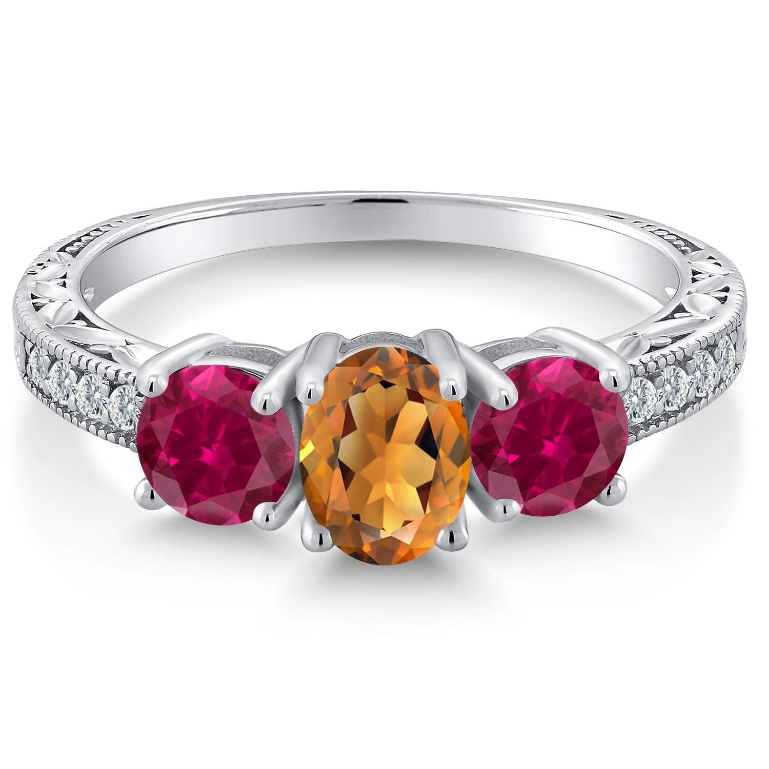 2.02 Ct Oval Orange Red Madeira Citrine & Created Ruby 925 Sterling Silver Ring for Women | Elegant Gemstone Jewelry for Engagement, Anniversary & Special Occasions