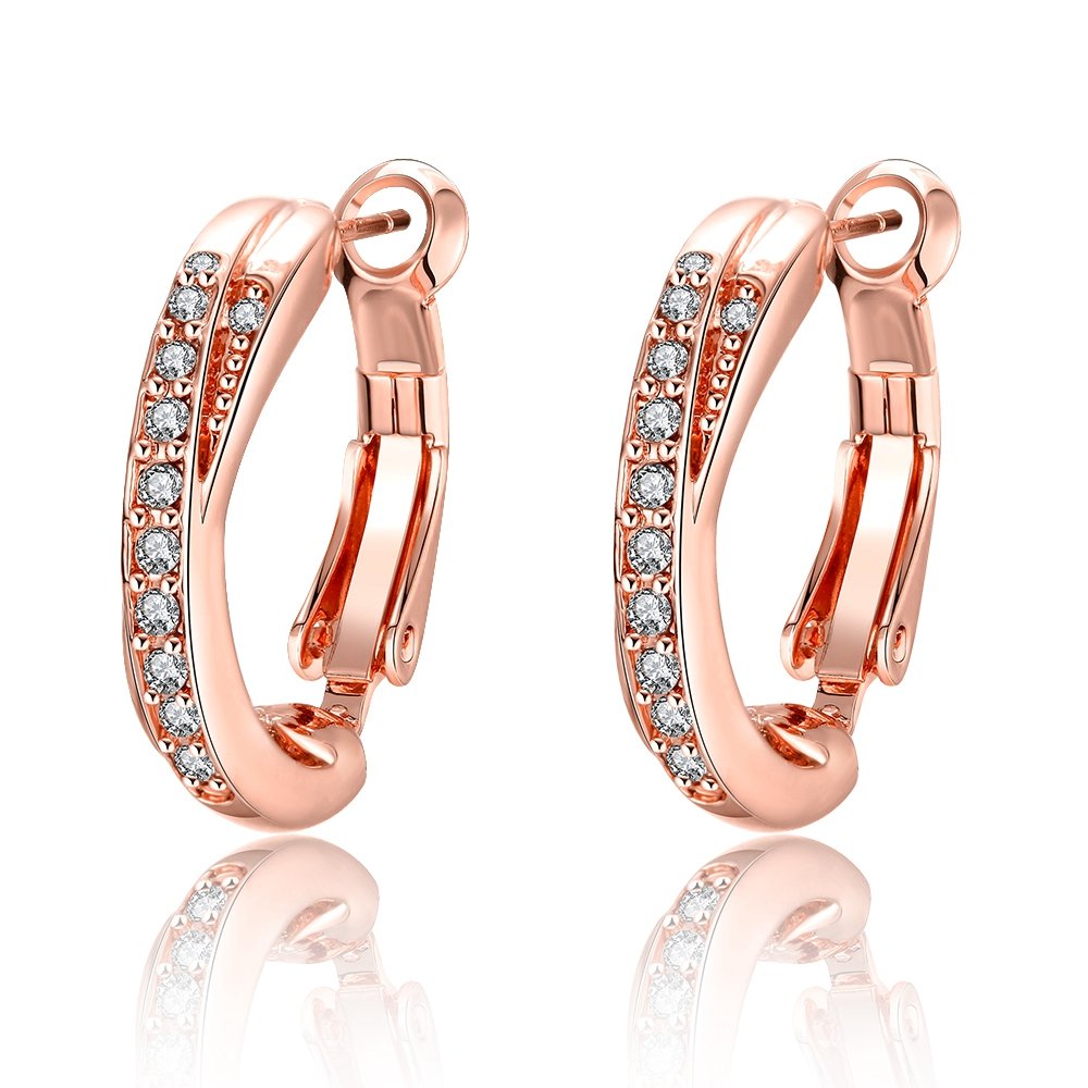 Stylish Rose Gold Plated Double Hoop Earrings for Women - Cubic Zirconia Diamond Circle Hoops for Pierced Ears | Perfect for Everyday Wear, Parties & Special Occasions