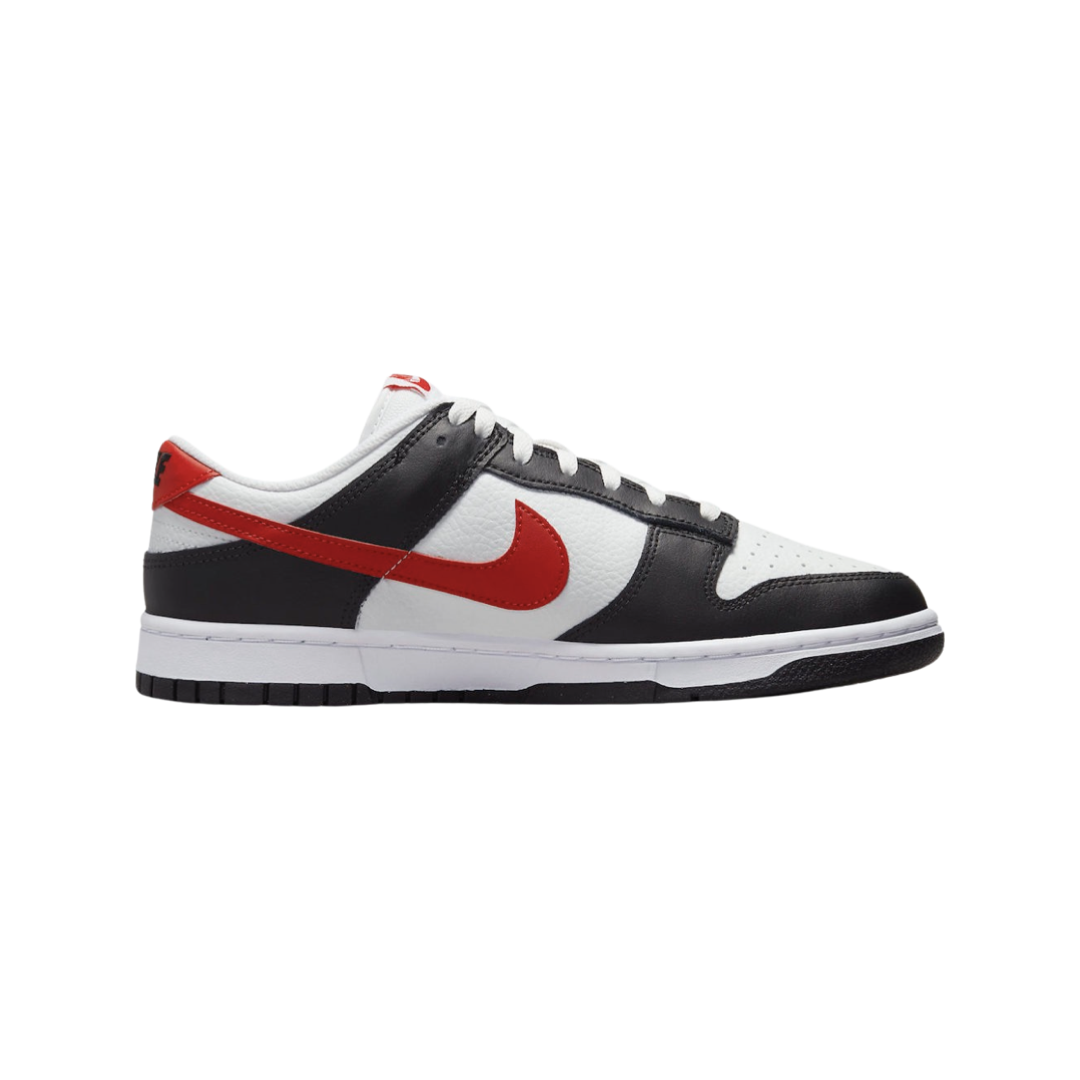 Nike Dunk Low Retro Men's Sneakers - Black & White Panda Colorway with Red Swoosh | Casual Streetwear Shoes for Everyday Wear & Sneaker Collection