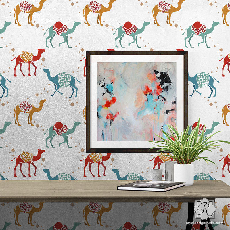 Camel Safari Wall Stencil - Reusable DIY Wall Painting Template for Home Decor, Kids Room & Nursery - Perfect for Bedroom, Living Room & Nursery Wall Art Projects