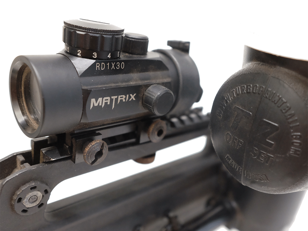 Tippmann M16 Alpha Black Tactical Paintball Gun with CO2 Canister & Cyclone Feed System - Includes Matrix Tactical Scope - Perfect for Outdoor Combat Games, Military Simulation & Paintball Tournaments