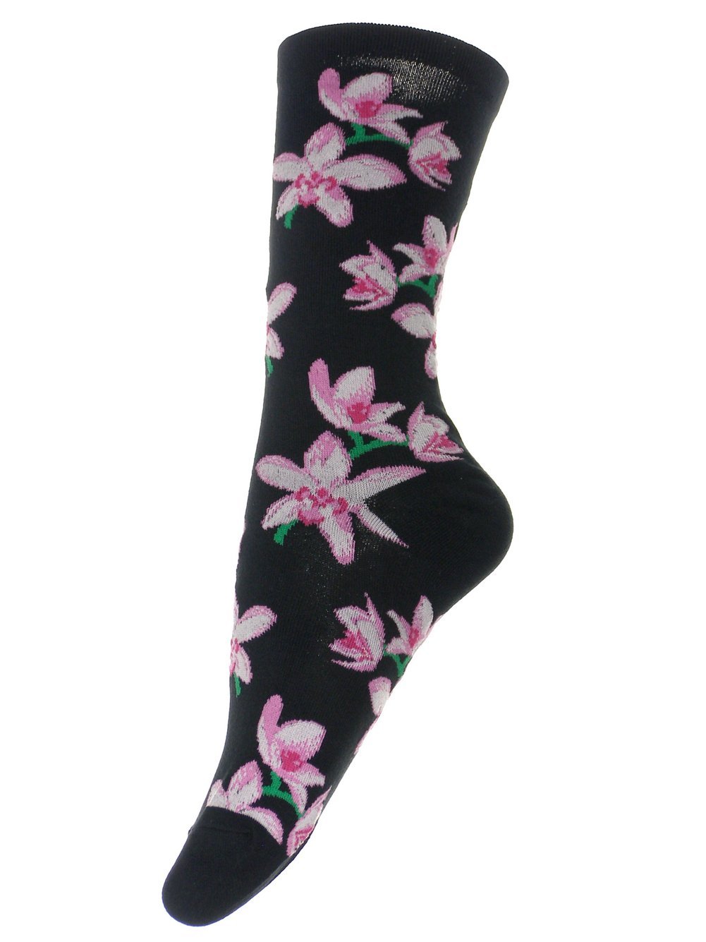 Women's Floral Crew Socks - Black Cotton Ankle Socks for Everyday Wear, Workout & Casual Outfits | 1 Pair Pack