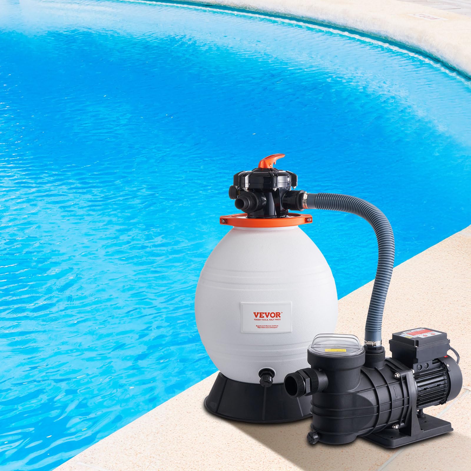 VEVOR 16-inch Sand Filter Pump System for Above Ground Pools - 3500 GPH, 1 HP with Digital Timer & 6-Way Valve | Easy Install Pool Pump & Filter Combo | Perfect for Backyard Swimming Pools, Inflatable Pools & Water Filtration Systems