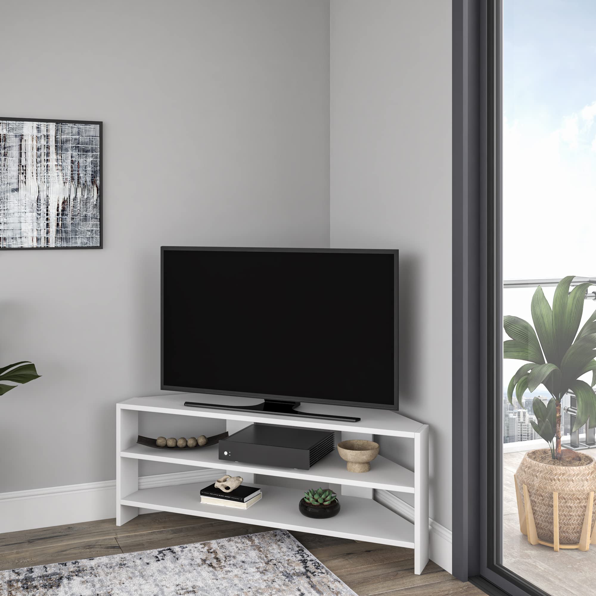 Modern White TV Stand with Storage - 17.72