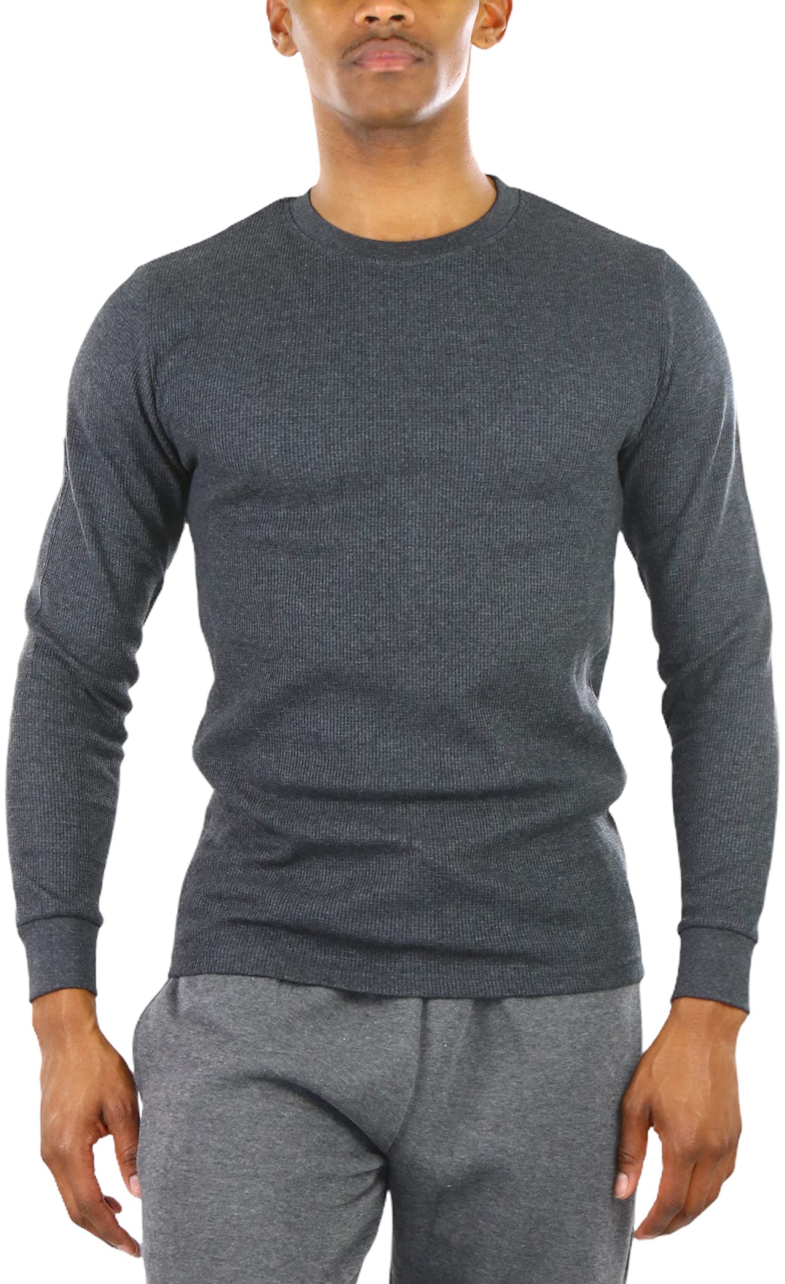 Premium Men's Waffle Thermal Long Sleeve Crewneck Shirt - Heavy & Medium Weight Winter Base Layer for Outdoor Activities, Hiking & Cold Weather Wear