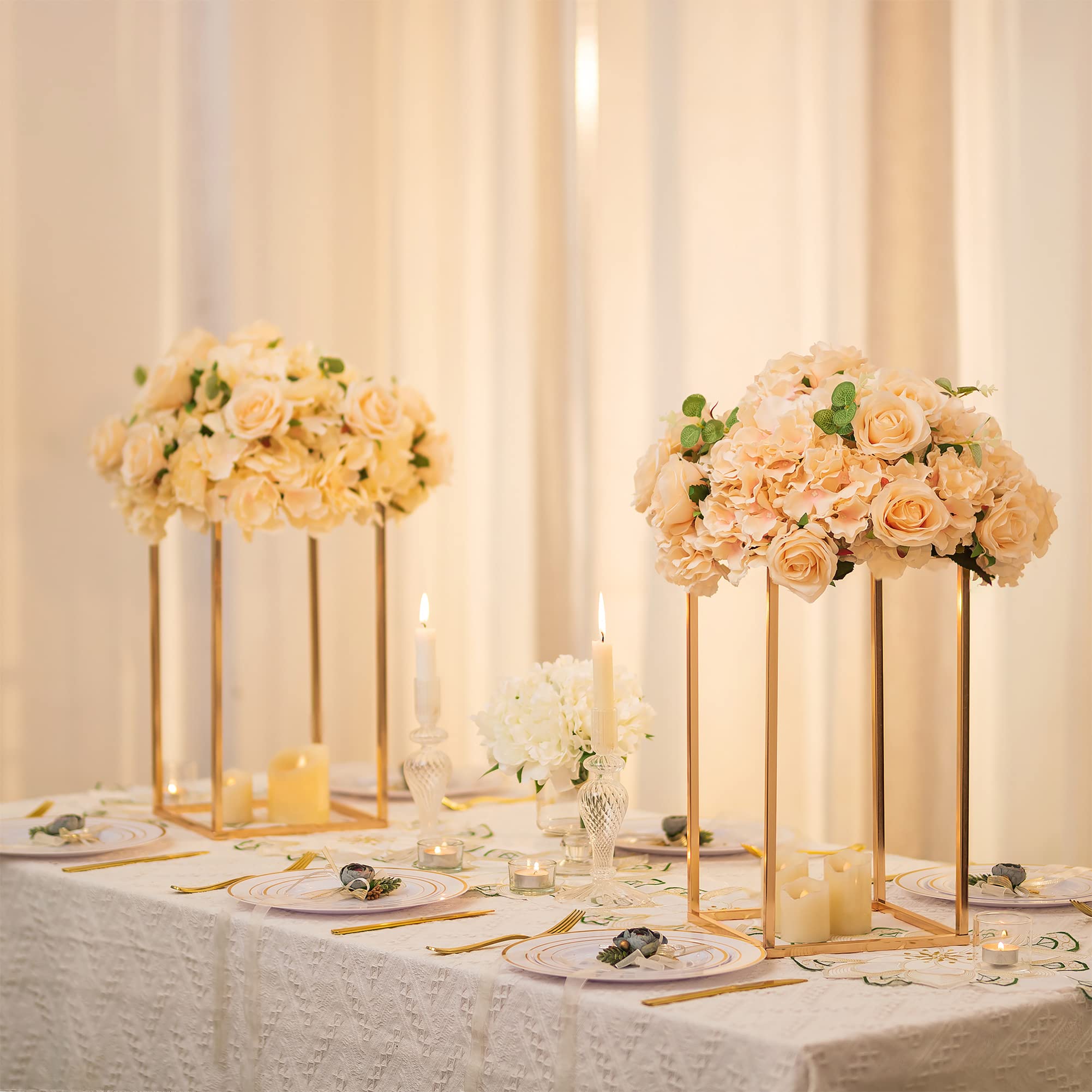 Minimalist Gold Cuboid Flower Stand - 15.75 Inch Wedding Centerpiece for Dining Table Decor | Engagement Party Decorations | Perfect for Wedding Receptions, Anniversary Celebrations & Home Tabletop Displays