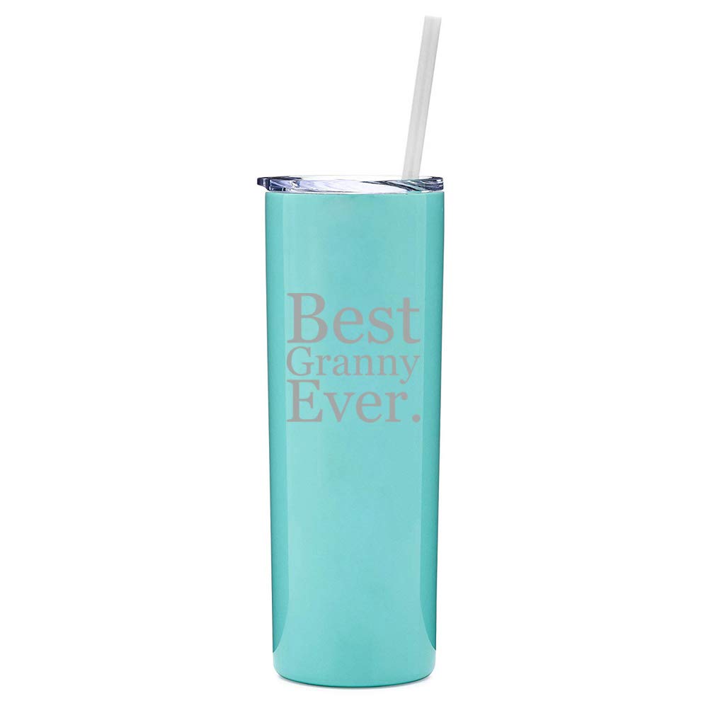 20 oz Skinny Tall Stainless Steel Vacuum Insulated Tumbler with Straw - Leakproof Travel Mug for Hot & Cold Drinks - Best Gift for Grandma, Mom, Teachers - Light Blue - Perfect for Coffee, Tea, Water on the Go, Office, Gym, Road Trips