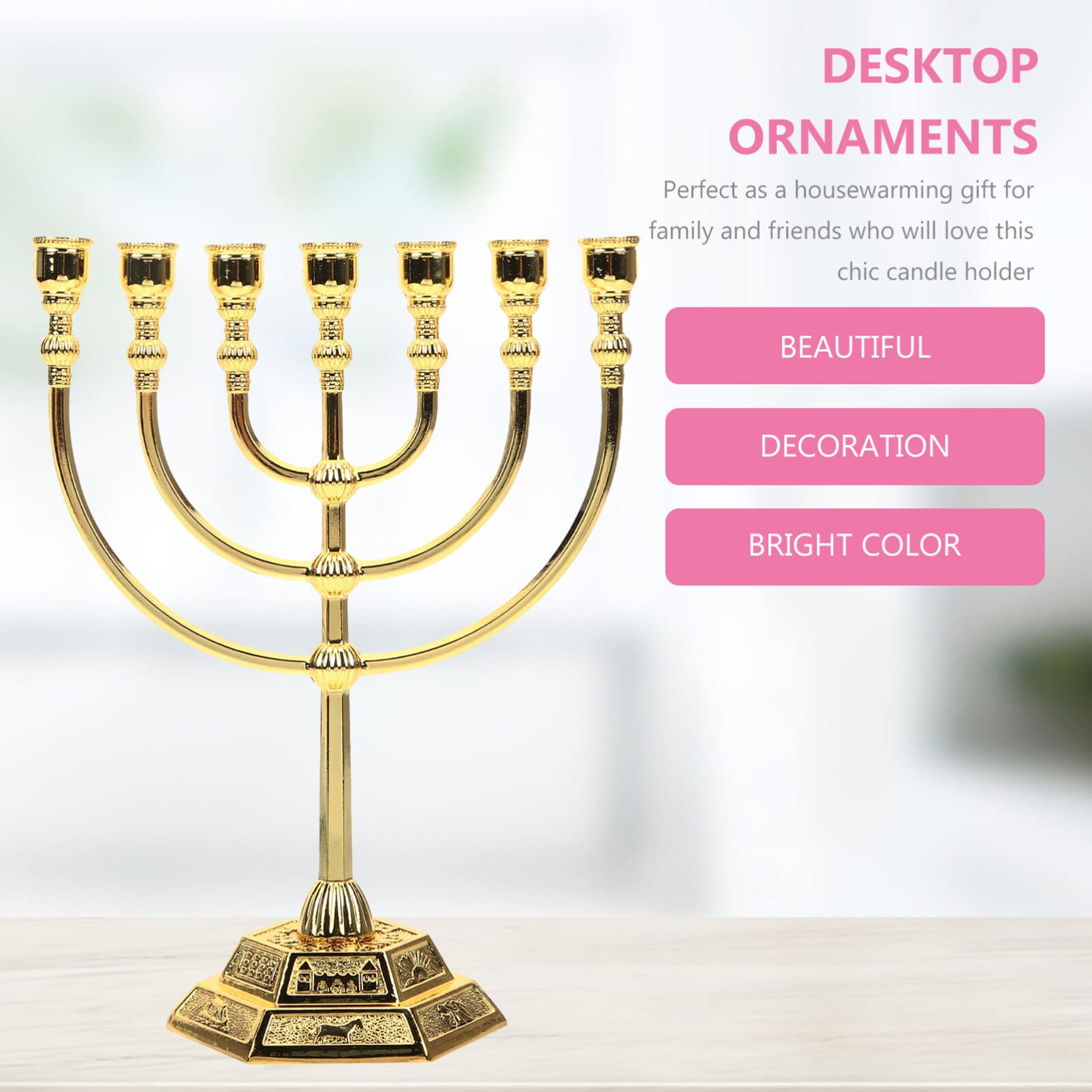 BESPORTBLE 7-Branch Menorah Candle Holder - Golden Hanukkah Candelabra for Jewish Home Decor, Jerusalem Temple Inspired Table Centerpiece | Perfect for Hanukkah Celebrations, Jewish Holidays & Spiritual Home Display
