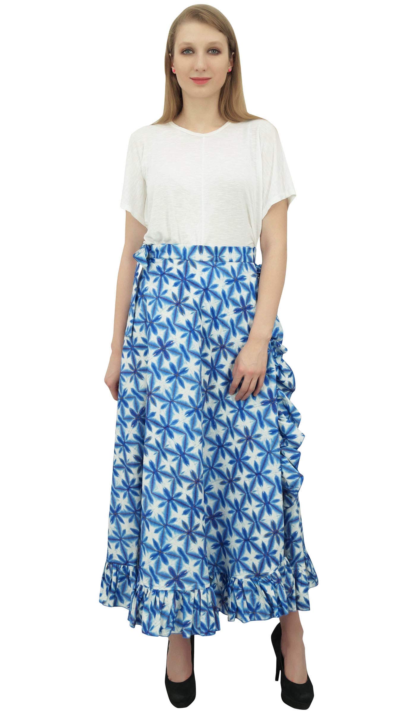 Women's Plus Size Printed Cotton Magic Wrap Skirt - Single Layer Ruffled Design | Perfect for Beach, Vacation & Summer Outfits