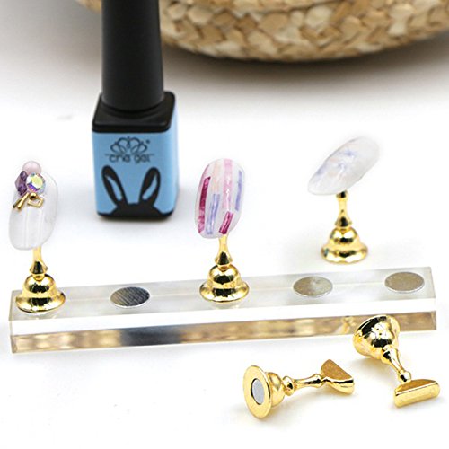 OWLEEN Magnetic Acrylic Manicure Practice Hand - Professional Nail Training Stand for Nail Tech Students, Gold Nail Tips Display with Stable Base | Perfect for Salon Practice, Nail Art Demonstrations & Home Nail Care