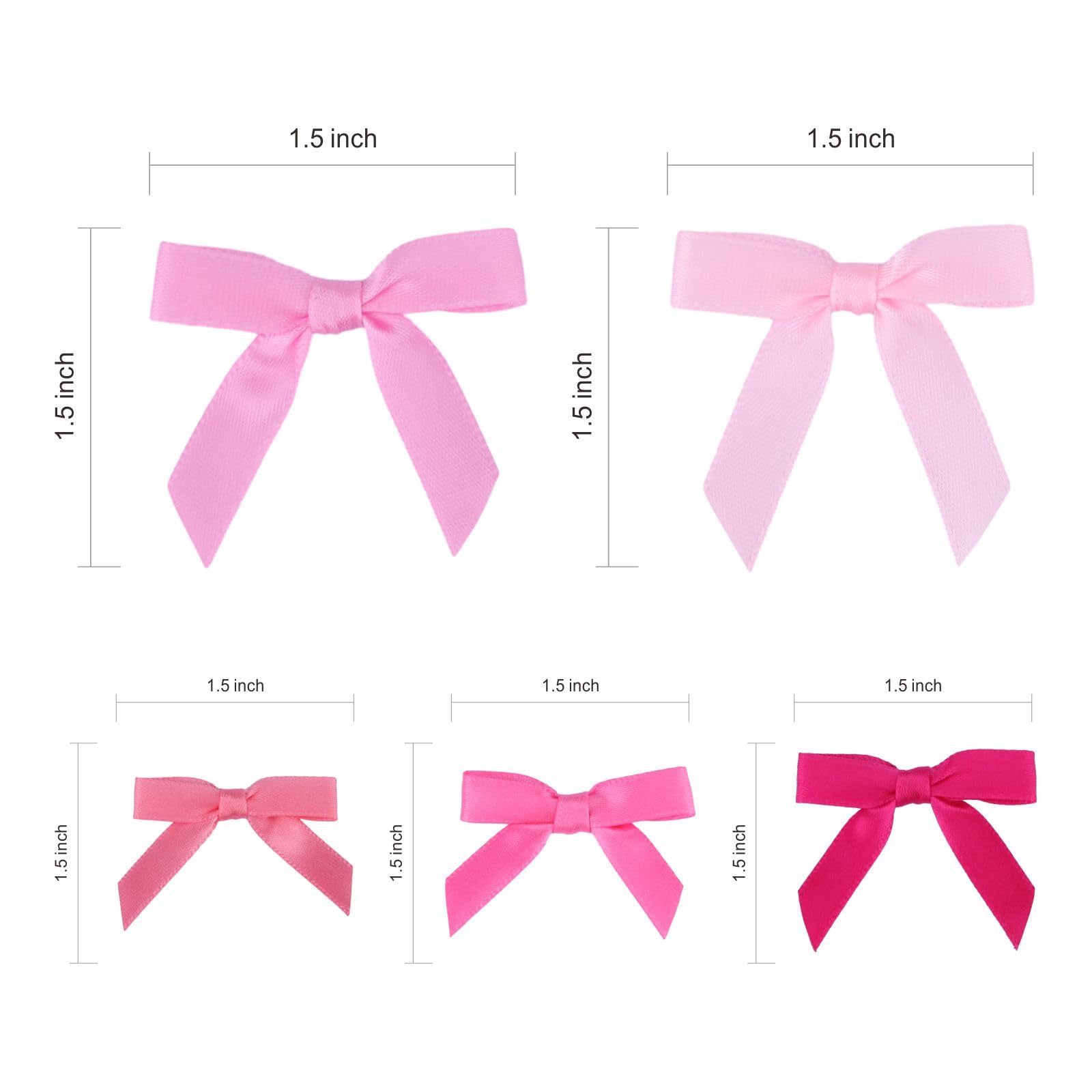 100 Pcs 1.5 Inch Self-Adhesive Satin Ribbon Bows - Premium Pink & Hot Pink Craft Bows for Gift Wrapping, Treat Bags, Wedding Decor, Baby Shower & Birthday Party Favors (Valentine's Day, DIY Crafts, Home Decoration)