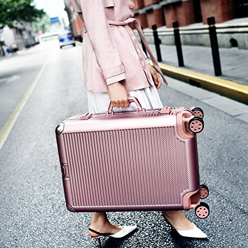 20 Inch Rose Gold Aluminum Frame Luggage - Durable PC Hardshell Spinner Suitcase with TSA Lock | Perfect for Air Travel, Business Trips & Vacation Carry-On