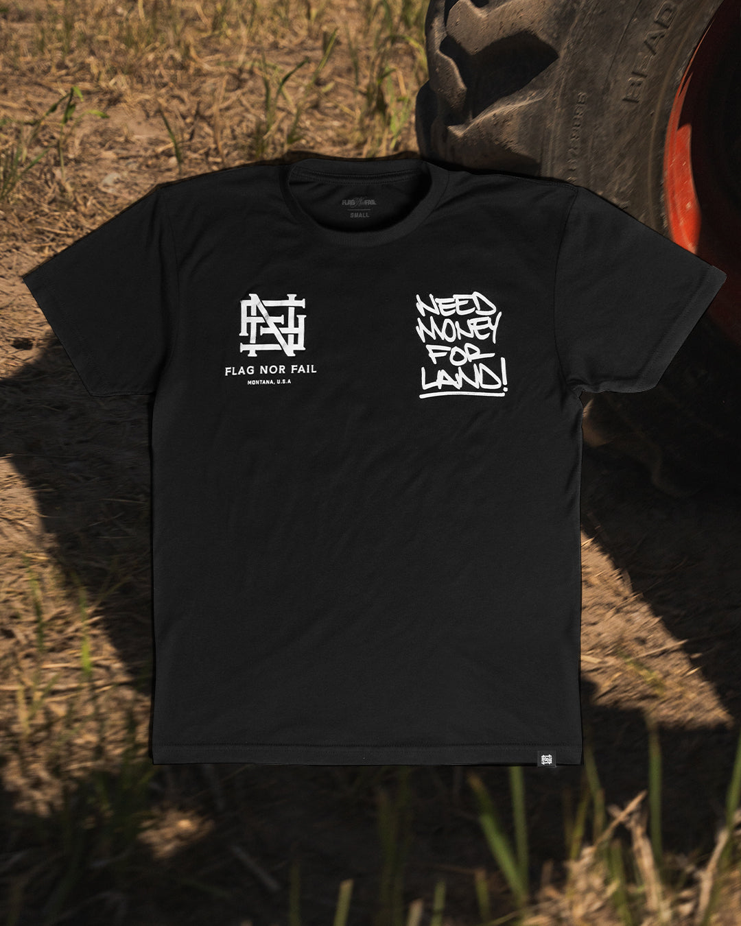 NEED MONEY FOR LAND Script Tee - Black Cotton Graphic T-Shirt for Streetwear & Urban Fashion | Casual Outfit Essential
