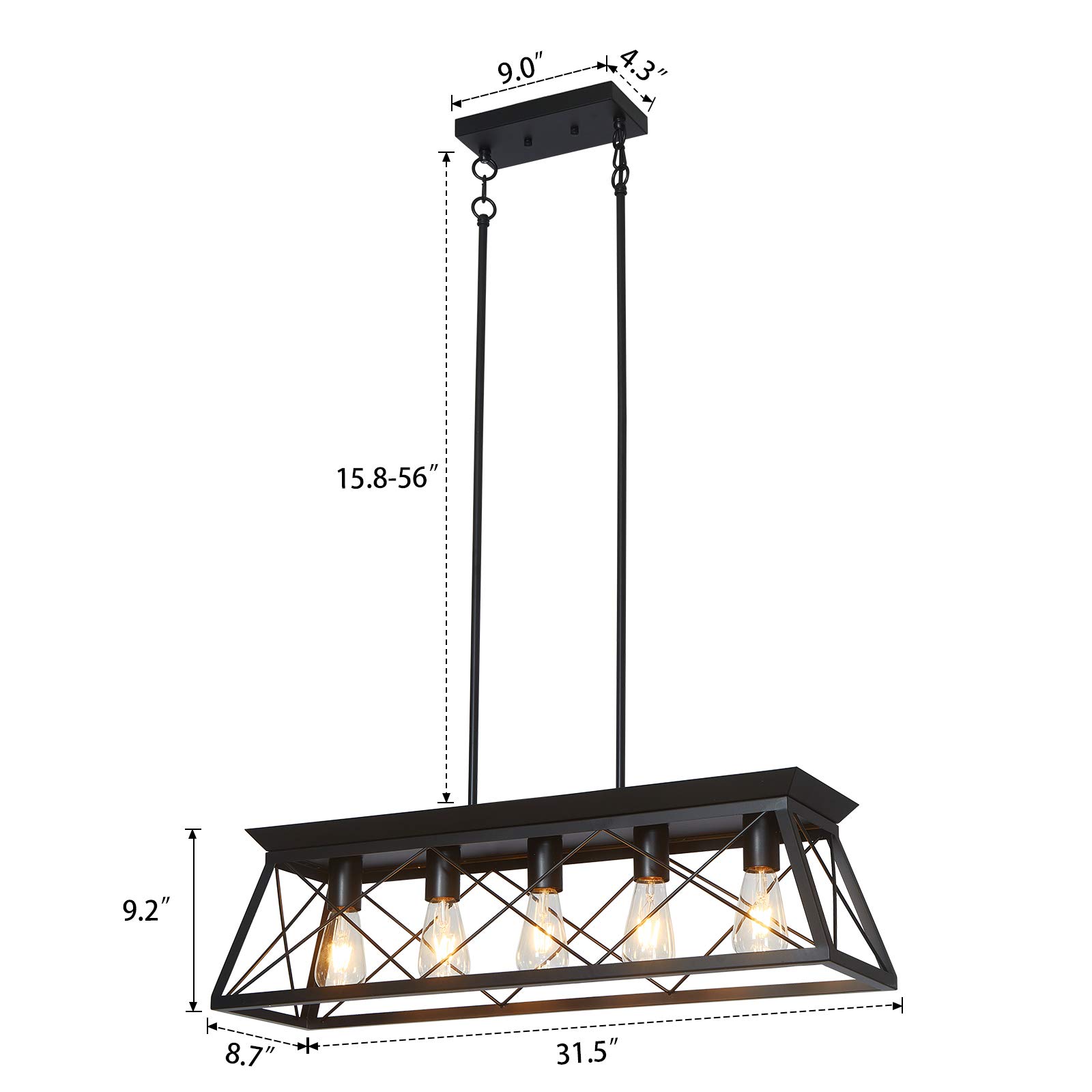 Modern 5-Light Black Chandelier for Dining Room, Farmhouse Kitchen Island, Entryway, Bedroom & Living Room - Elegant Ceiling Pendant Light Fixture for Home Decor