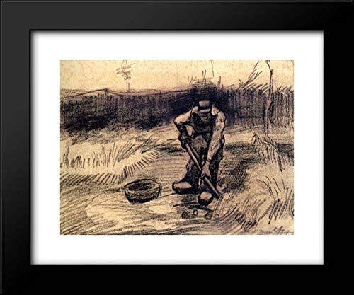 Vincent van Gogh Peasant Lifting Potatoes 24x20 Framed Art Print - Classic Oil Painting Reproduction for Home & Office Decor