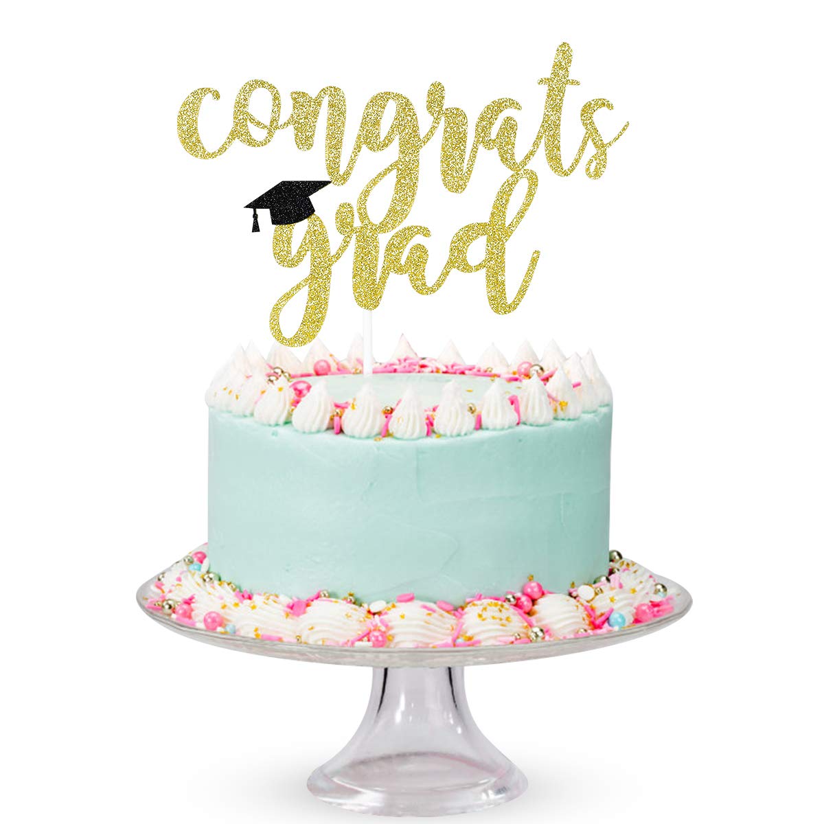 2024 Gold Glitter Graduation Cake Topper - Congratulations Grad Decorations for Graduation Party Cakes | Perfect for High School, College & University Celebration Decor