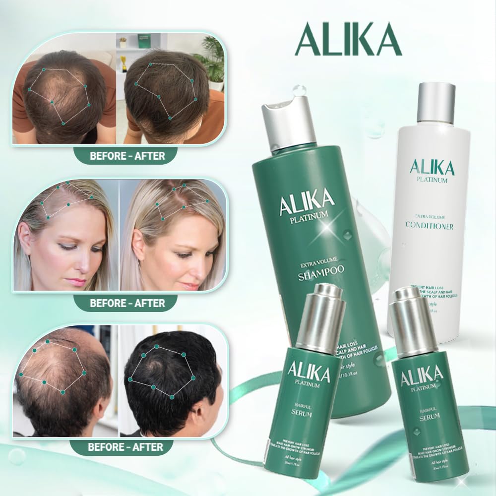ALIKA Hair Growth Shampoo, Conditioner & 2 Serum Set for Women & Men - Anti Hair Loss Treatment for Dry, Oily & Normal Scalp - Promotes Thicker, Longer & Gorgeous Hair - Perfect for Daily Hair Care & Scalp Nourishment