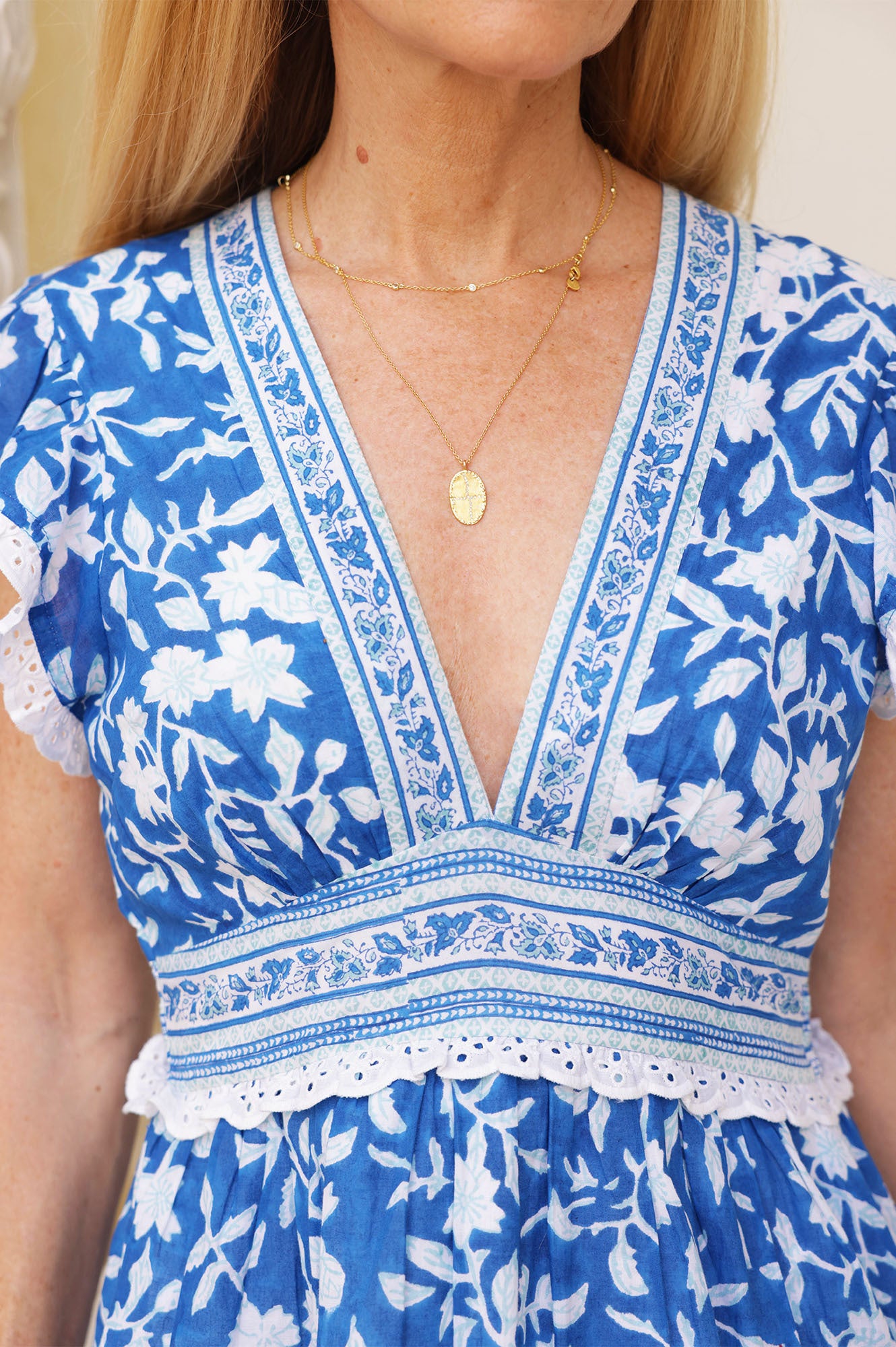 Pippa Block Print Dress | Japanese Flower Cobalt Blue Floral Summer Dress for Women - Perfect for Beach Vacations, Garden Parties & Boho Fashion