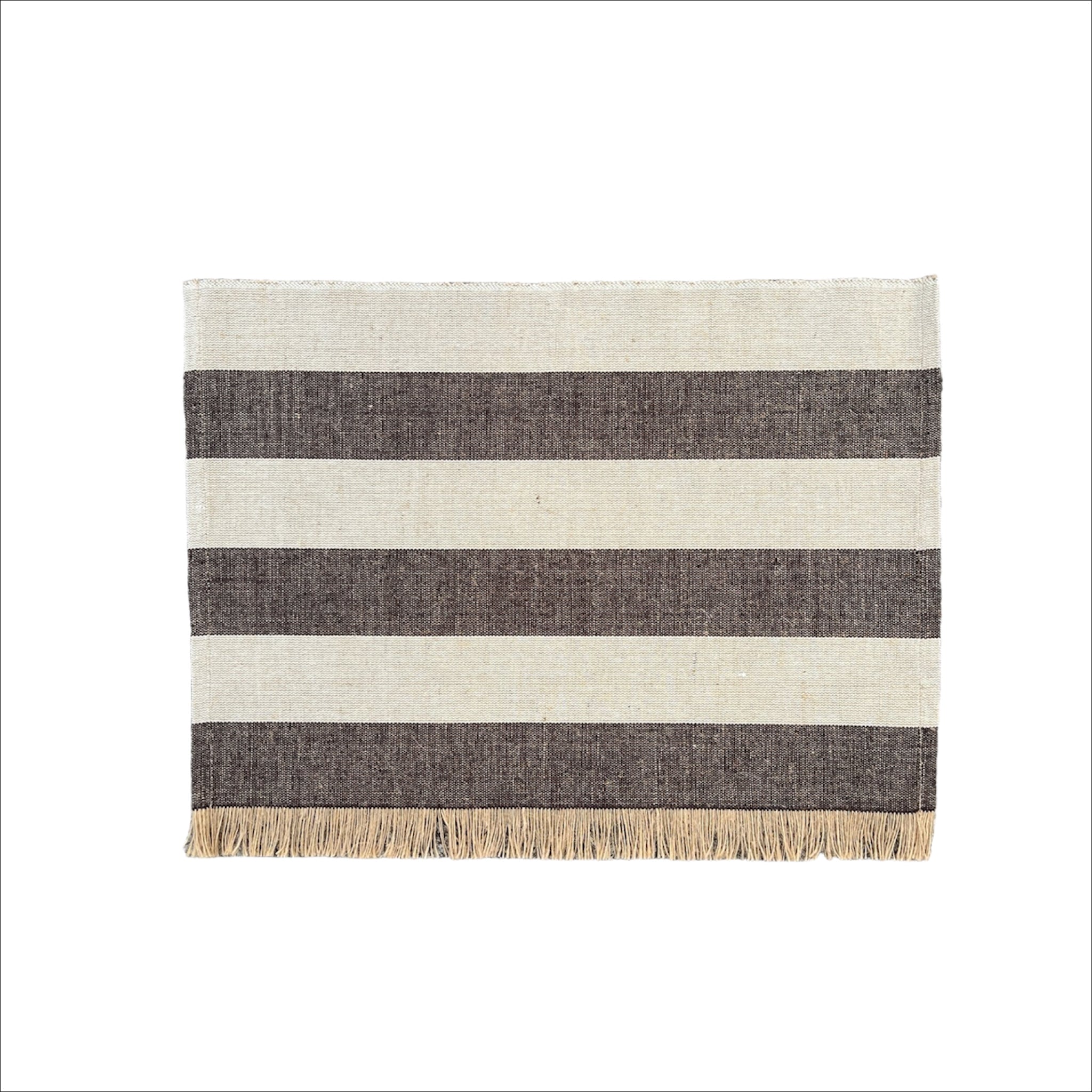 DESIGNSTUFF Striped Jute Placemat Set of 2 - Natural Coffee Bean & Light Grey - Eco-Friendly Table Mats for Dining, Kitchen, or Farmhouse Decor