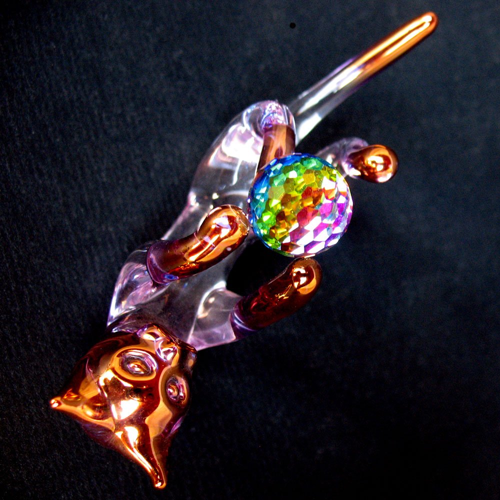 Hand Blown Glass Cat Figurine with Crystal Ball & String - Unique Home Decor, Gift for Cat Lovers, Feng Shui & Meditation Accessory