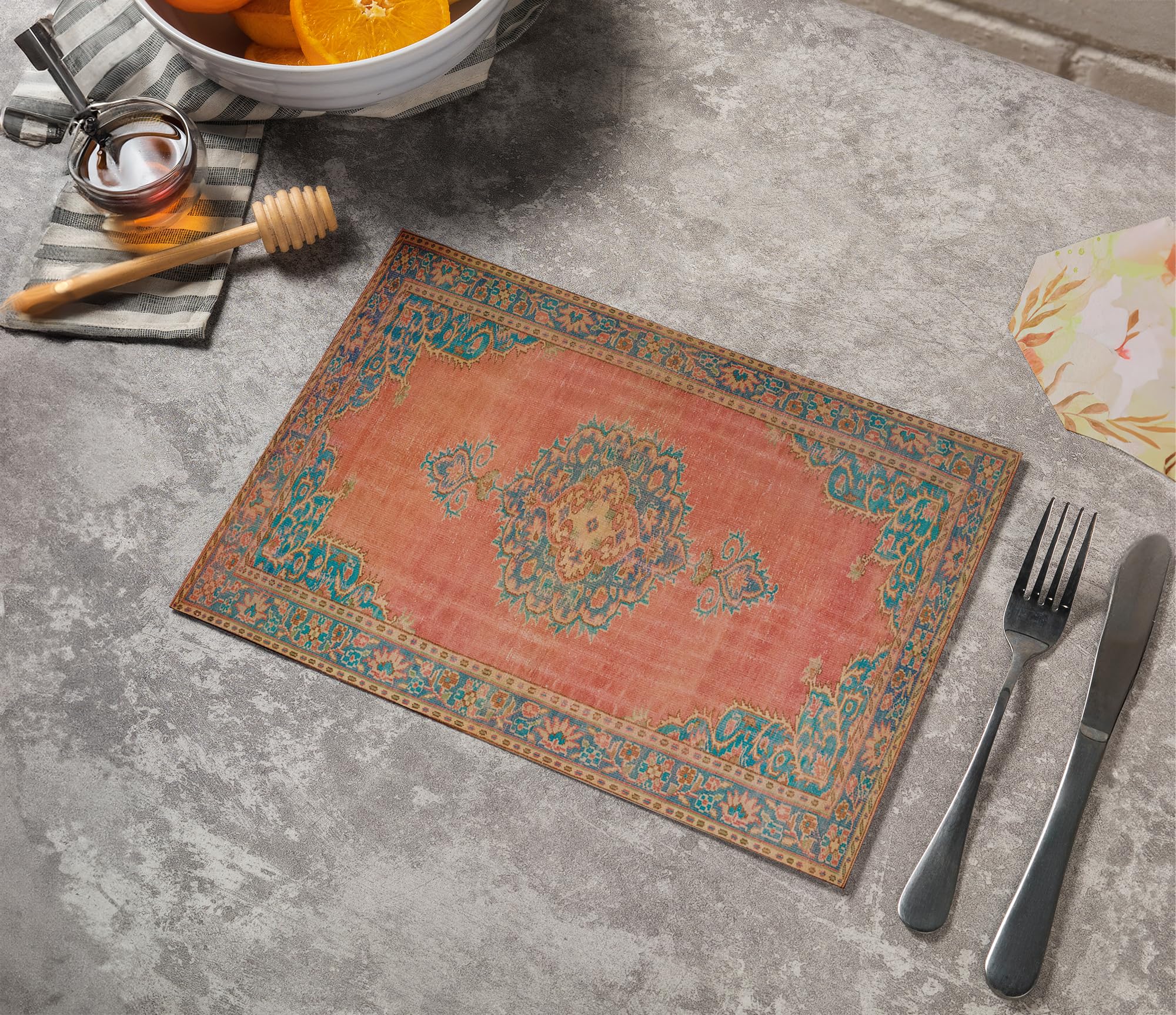 6-Piece Woven Chenille Fabric Placemats Set - Heat Resistant Rectangular & Kilim Style Table Mats - Perfect for Dining, Kitchen Decor, and Personalized Gifts