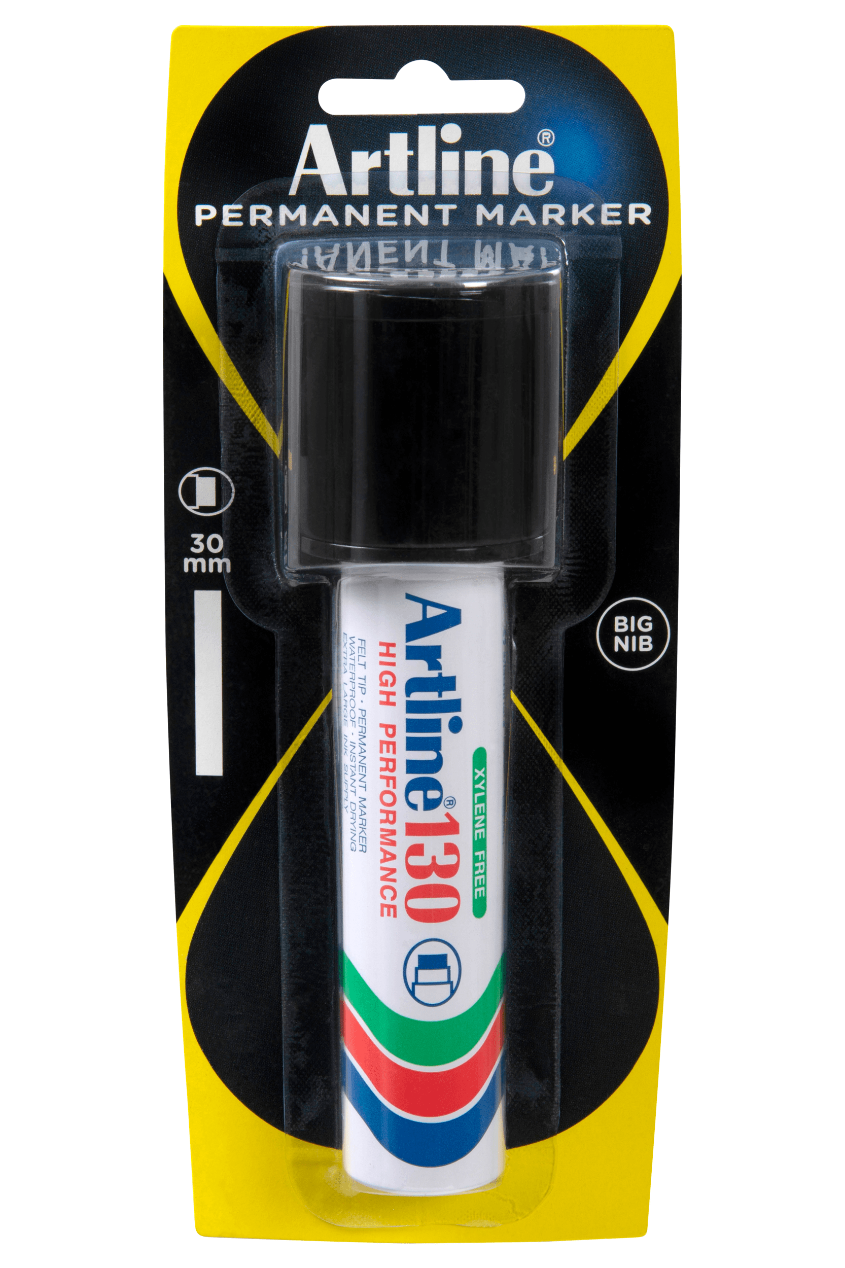 Artline 130 Permanent Marker - 30mm Wedge Nib, Black Ink, Pack of 6 - Ideal for Office, School & Industrial Labeling
