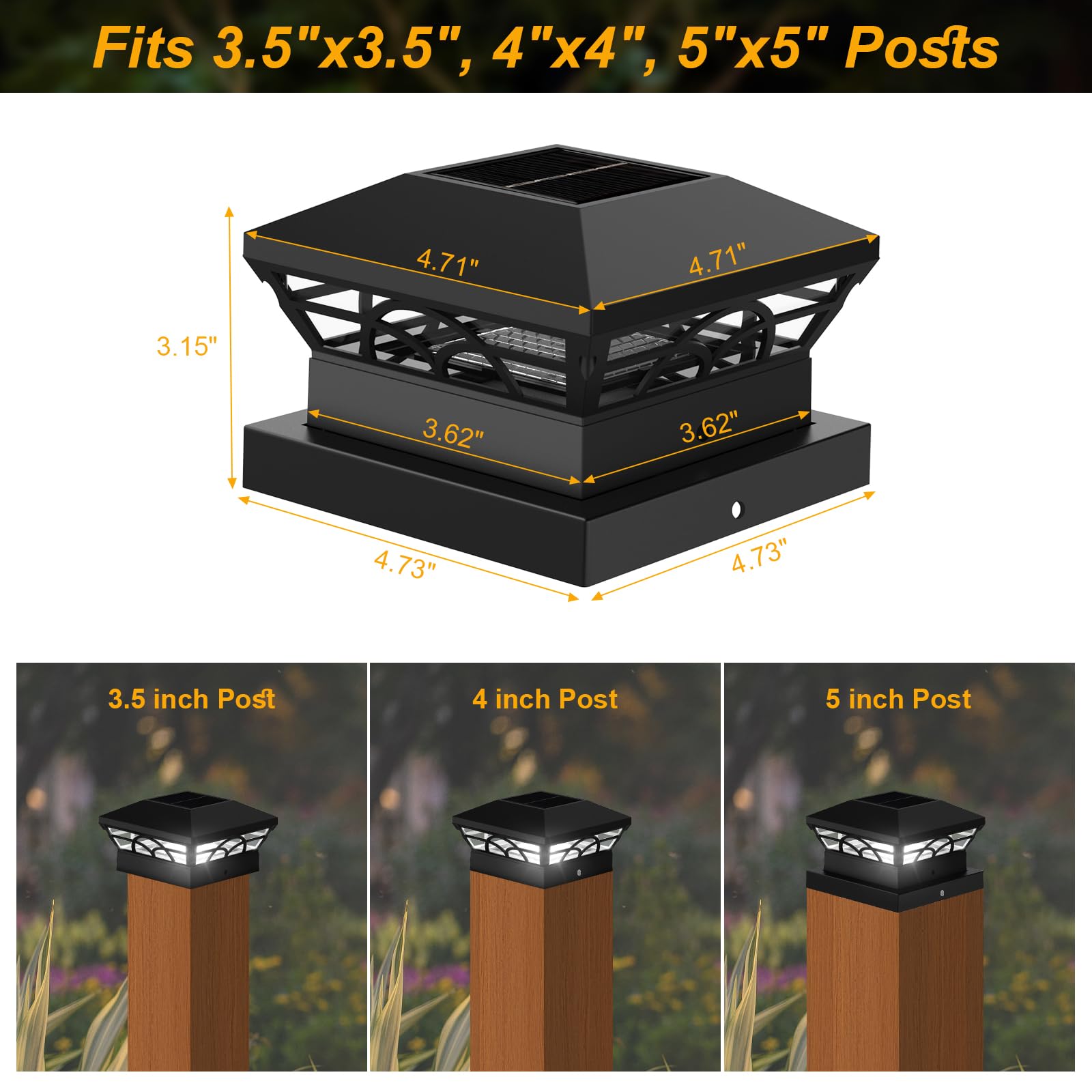 T-SUN Solar Post Cap Lights - 6 Pack Warm White LED for 3.5X3.5 to 5X5 Wood/Vinyl Fence Posts, Waterproof Outdoor Lighting for Garden, Patio, Porch, Deck & Pathway Illumination at Night