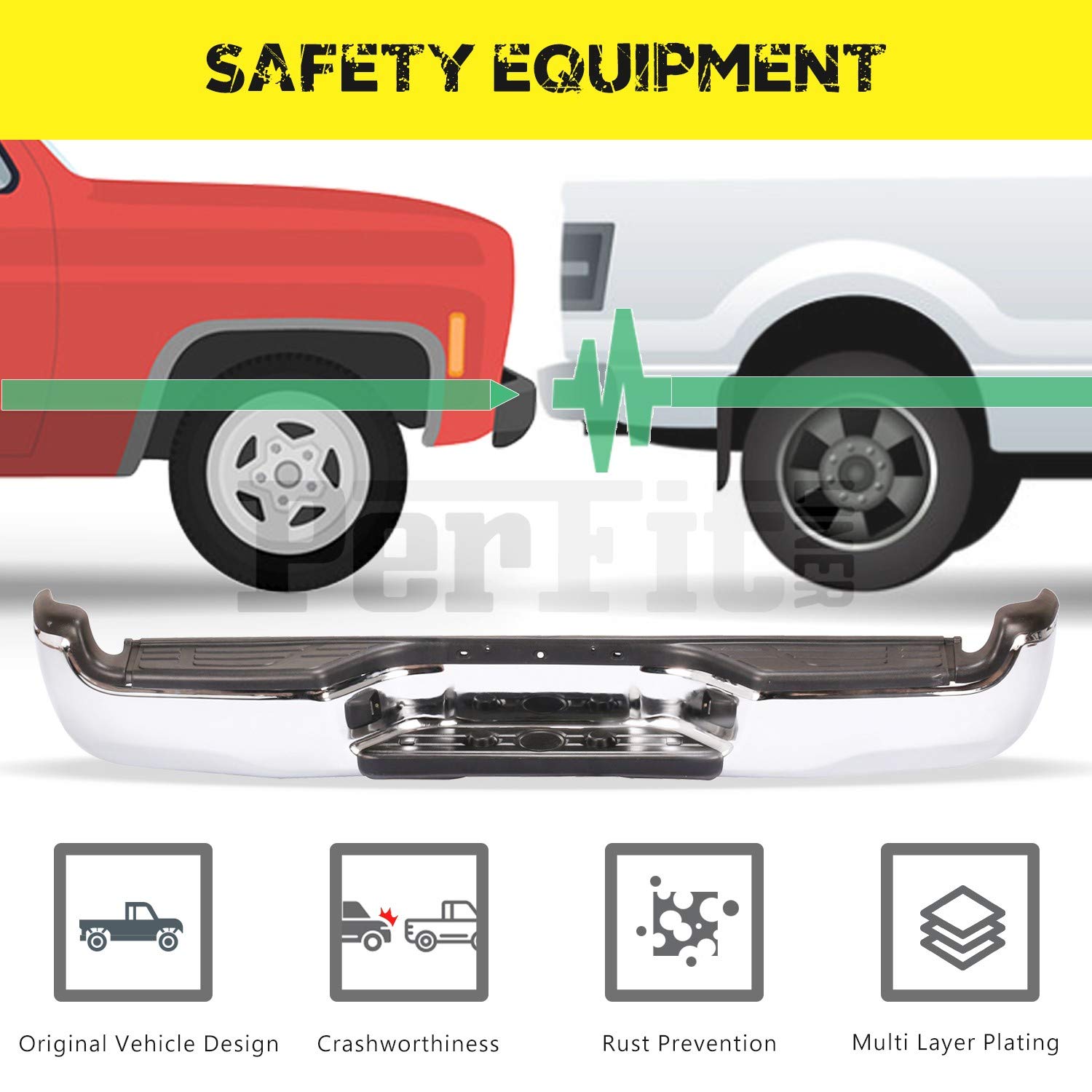 Chrome Steel Rear Step Bumper Assembly with Pads, Brackets & License Plate Lights for 2005-2015 Toyota Tacoma (TO1103113) - Perfect Fit, Durable Protection for Off-Road & Towing